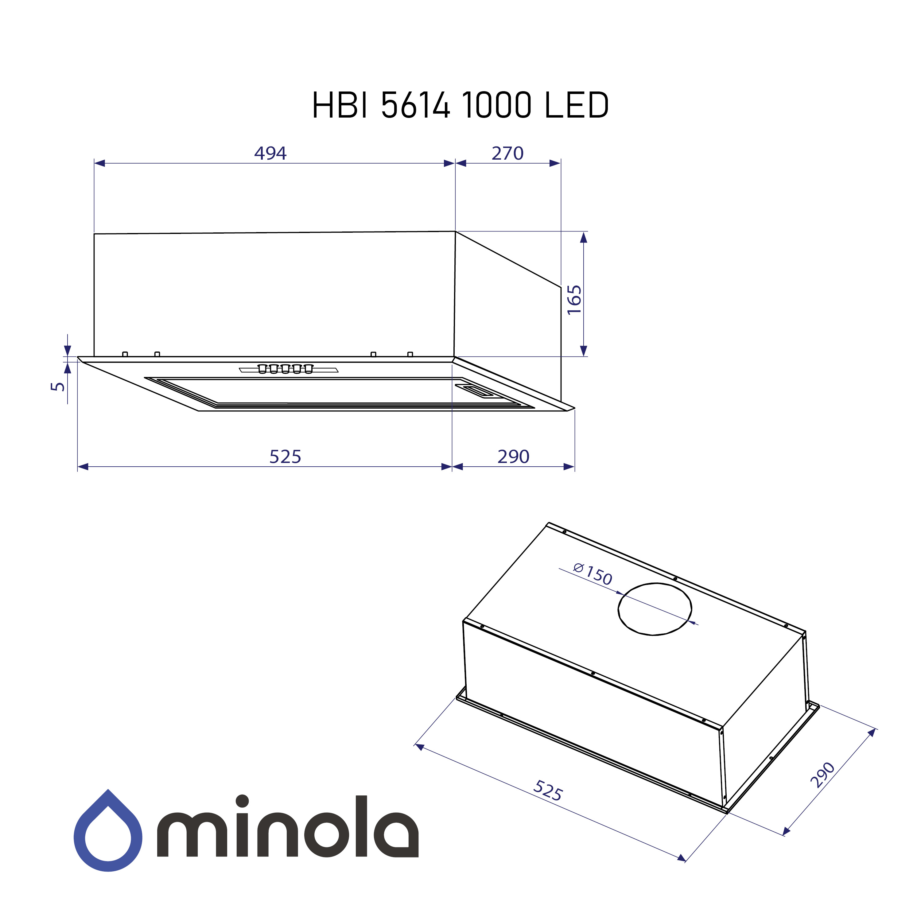 Minola 5902767909563 - зображення 10 Витяжка повновбудована Minola HBI 5614 BL 1000 LED - зображення 10