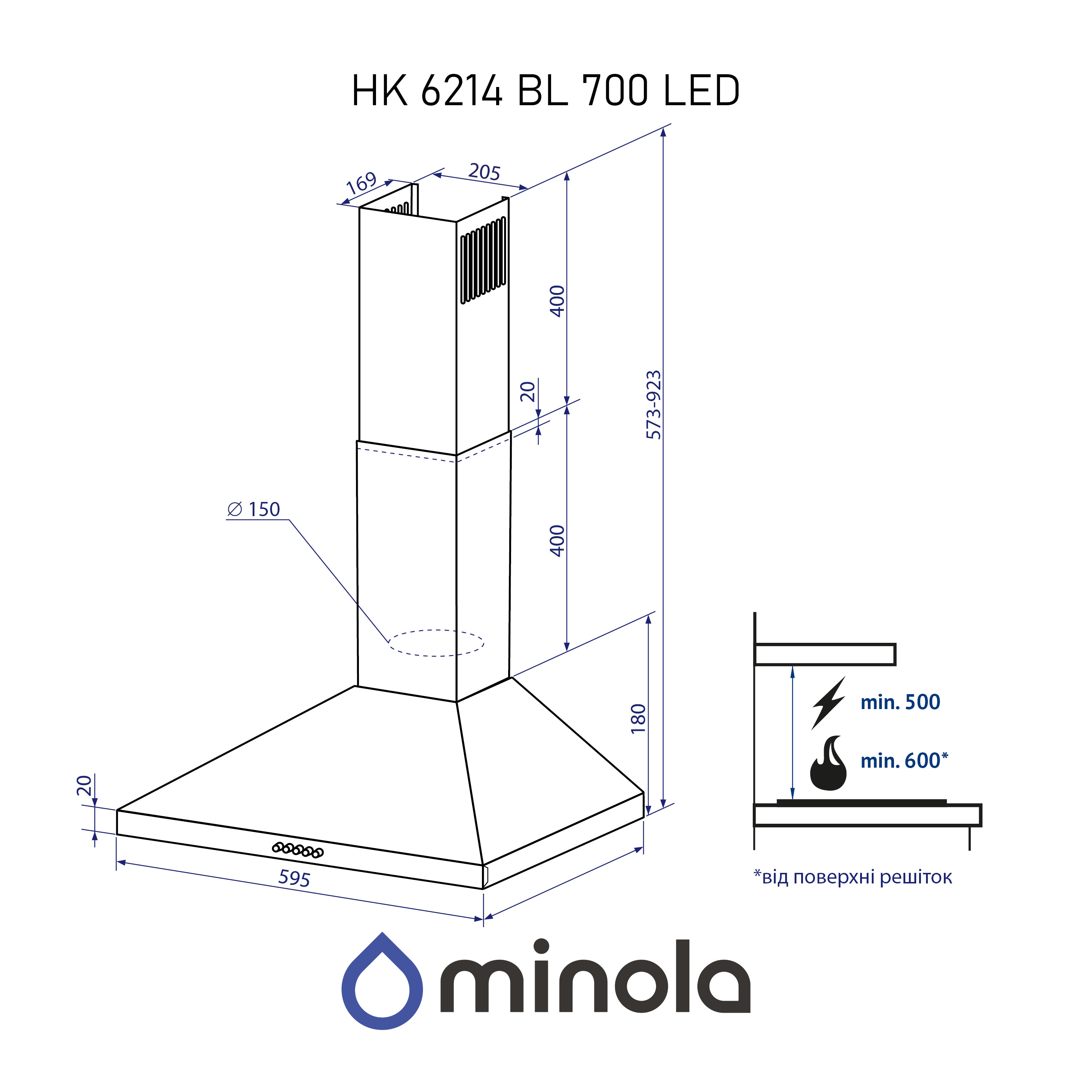 Вытяжка купольная Minola HK 6214 BL 700 LED - зображення 13