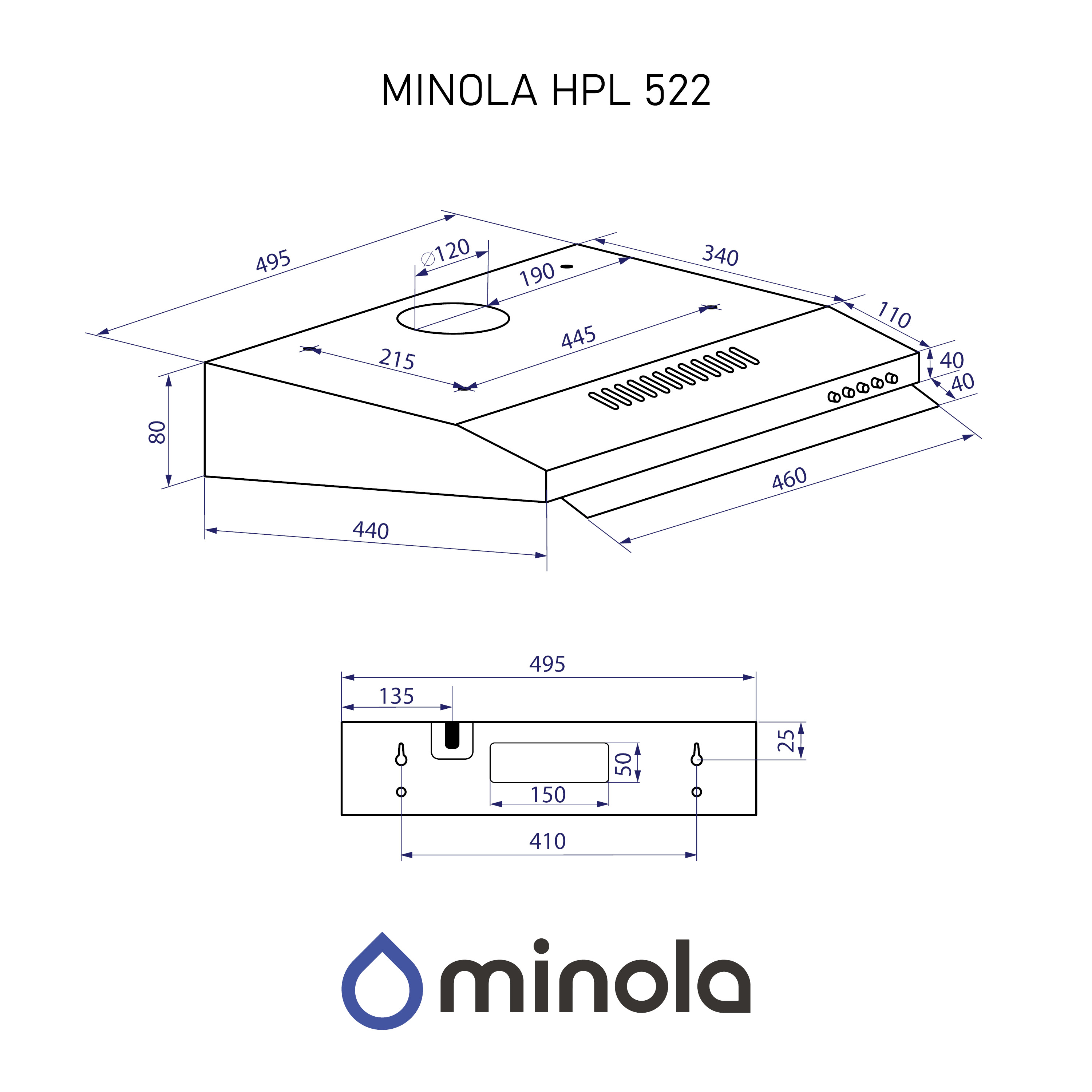 Minola 5905538402515 - зображення 14 Вытяжка плоская Minola HPL 522 BG - зображення 14