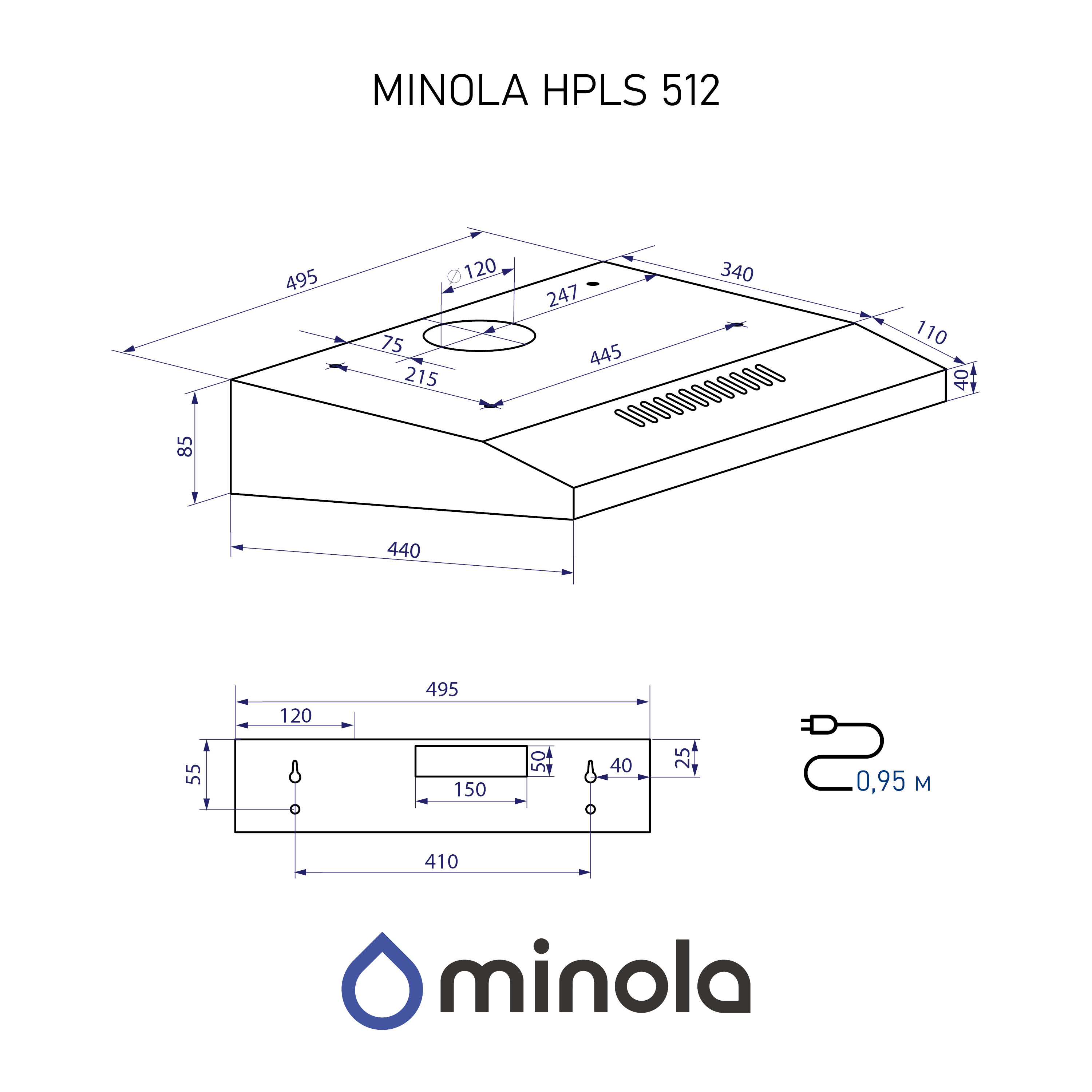Minola 5905538403130 - зображення 12 Вытяжка плоская Minola HPLS 512 BL - зображення 12