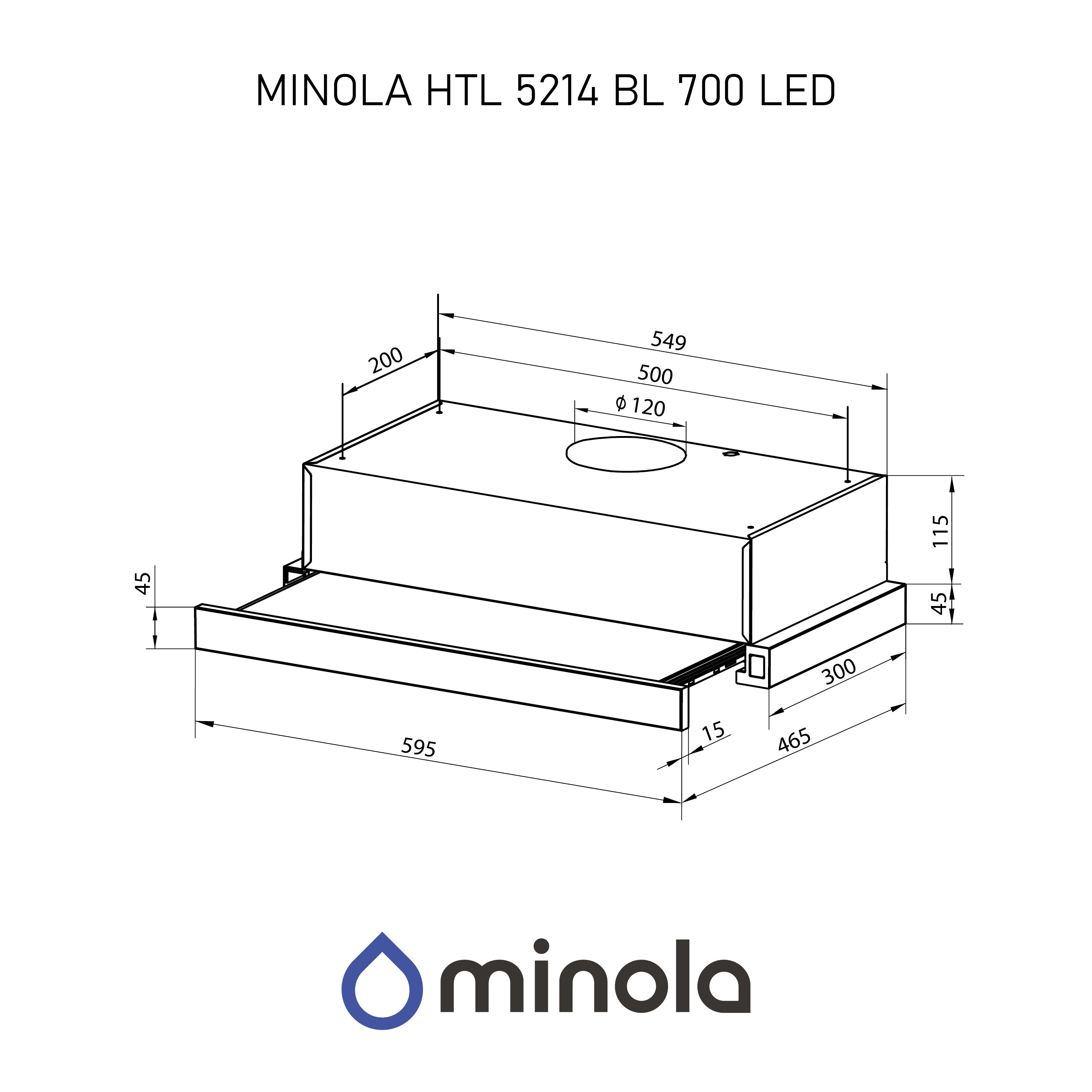 Вытяжка телескопическая Minola HTL 5214 BL 700 LED - зображення 11