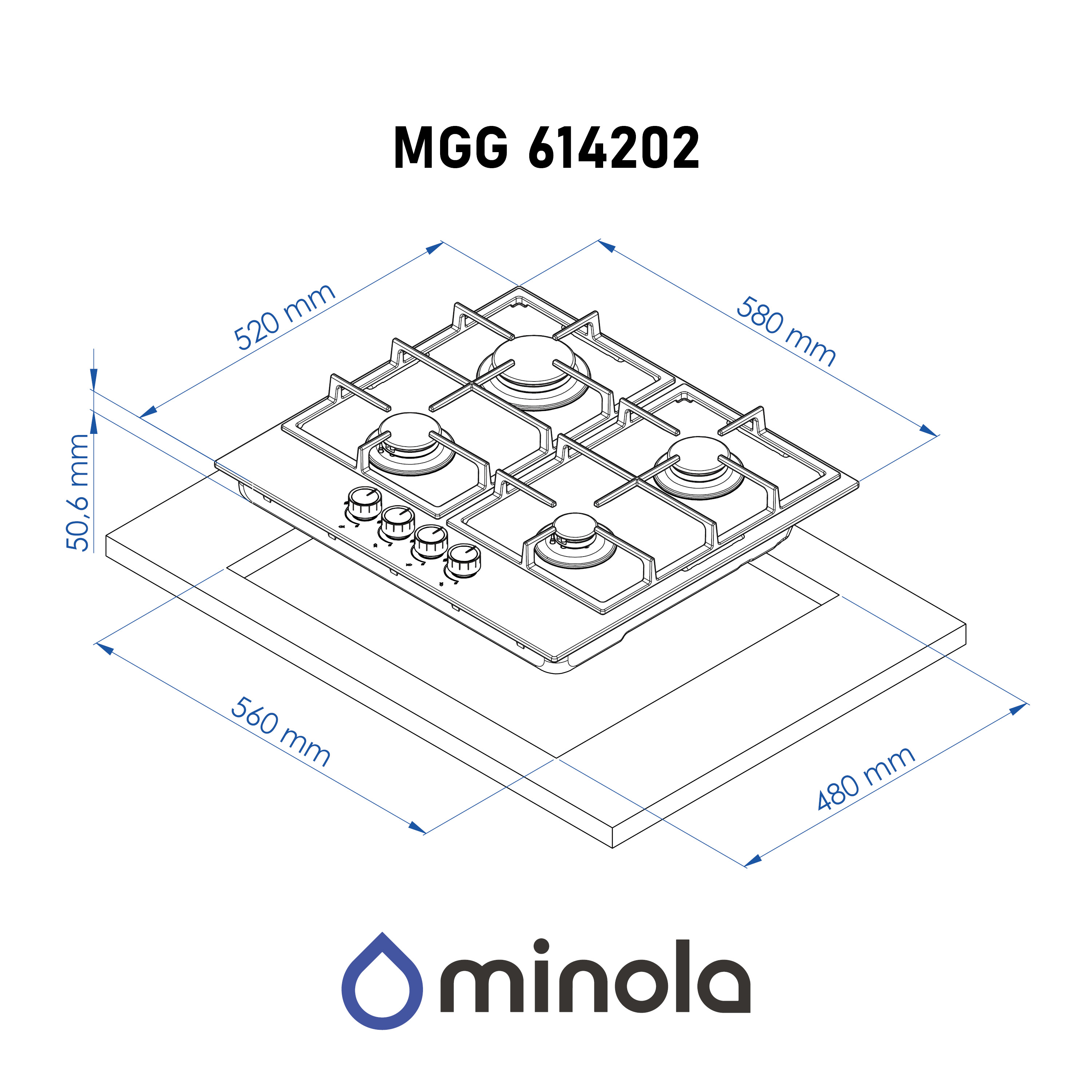 Minola 5905538402263 - зображення 3 Газова поверхня на склі MINOLA MGG 614202 WH - зображення 3