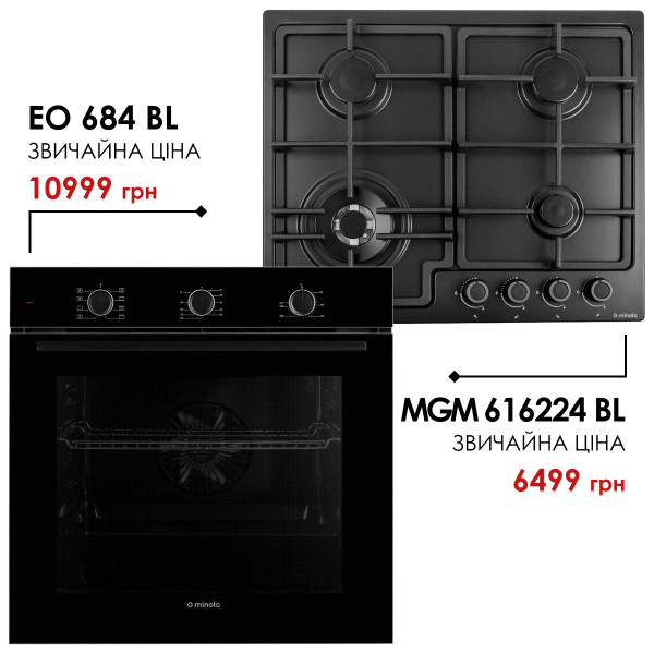 Комплект техніки Minola: Духовка EO 684 BL + Поверхня MGM 616224 BL