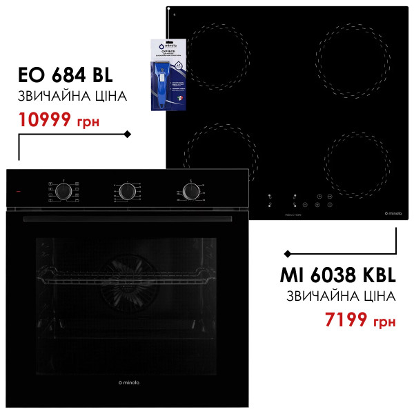 Комплект техніки Minola: Духовка EO 684 BL + Поверхня MI 6038 KBL