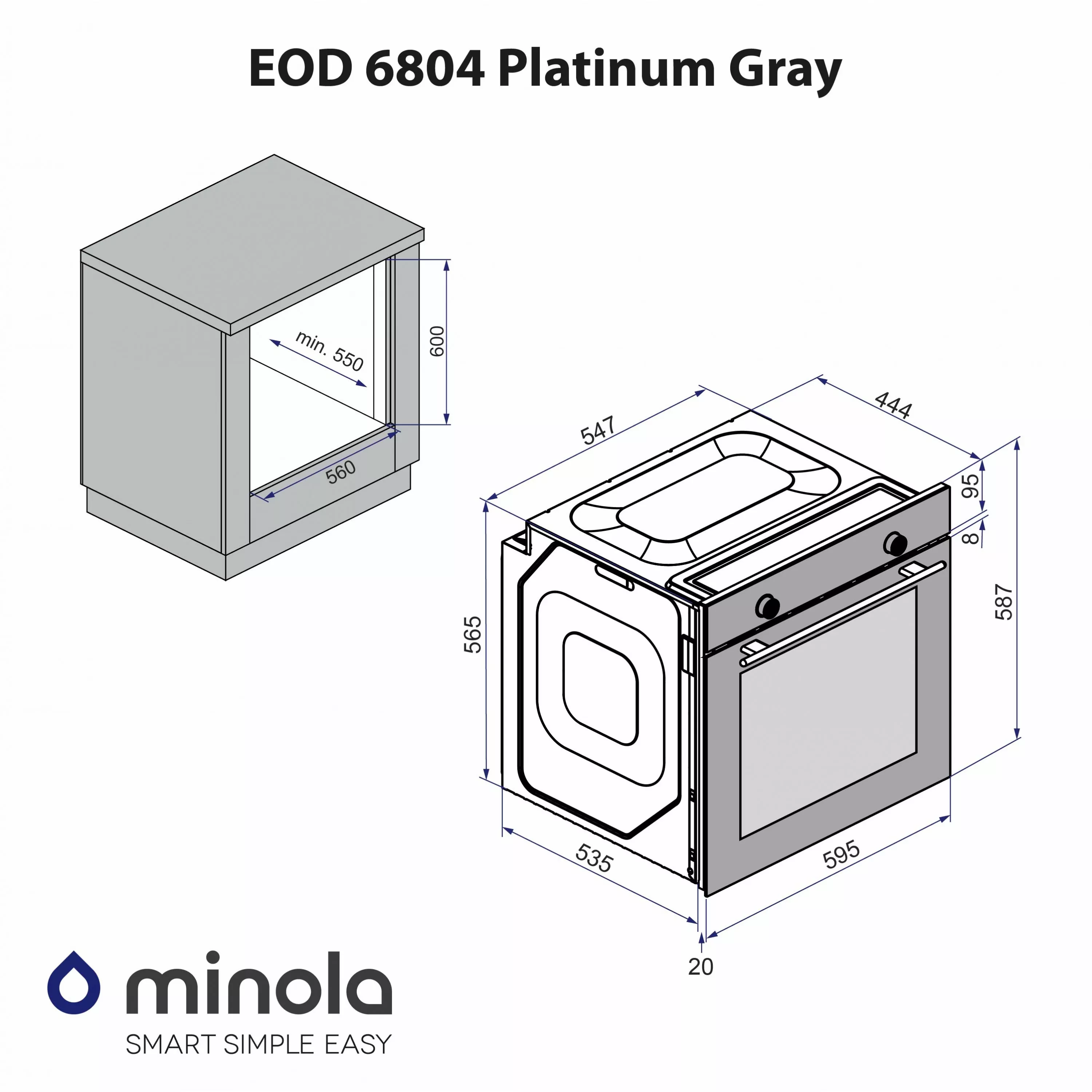 Minola 5902767909716 - зображення 14 Духова шафа електрична Minola EOD 6804 Platinum Gray - зображення 14