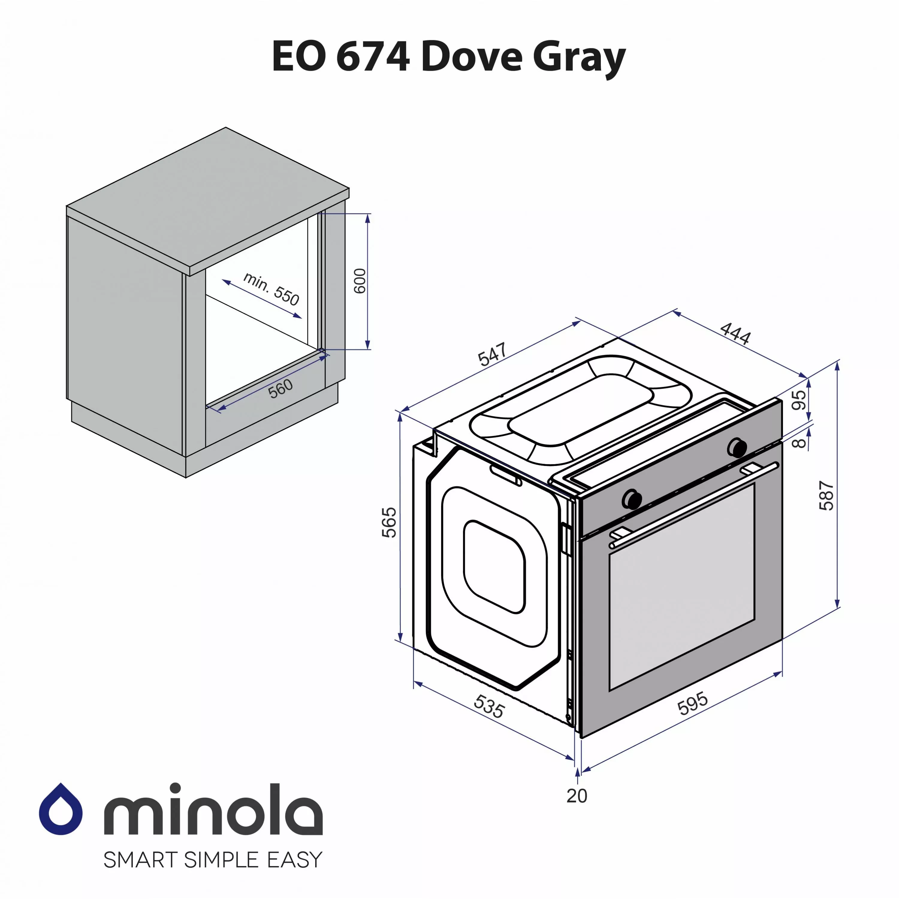 Minola 5902767909662 - зображення 14 Духова шафа електрична Minola EO 674 Dove Gray - зображення 14