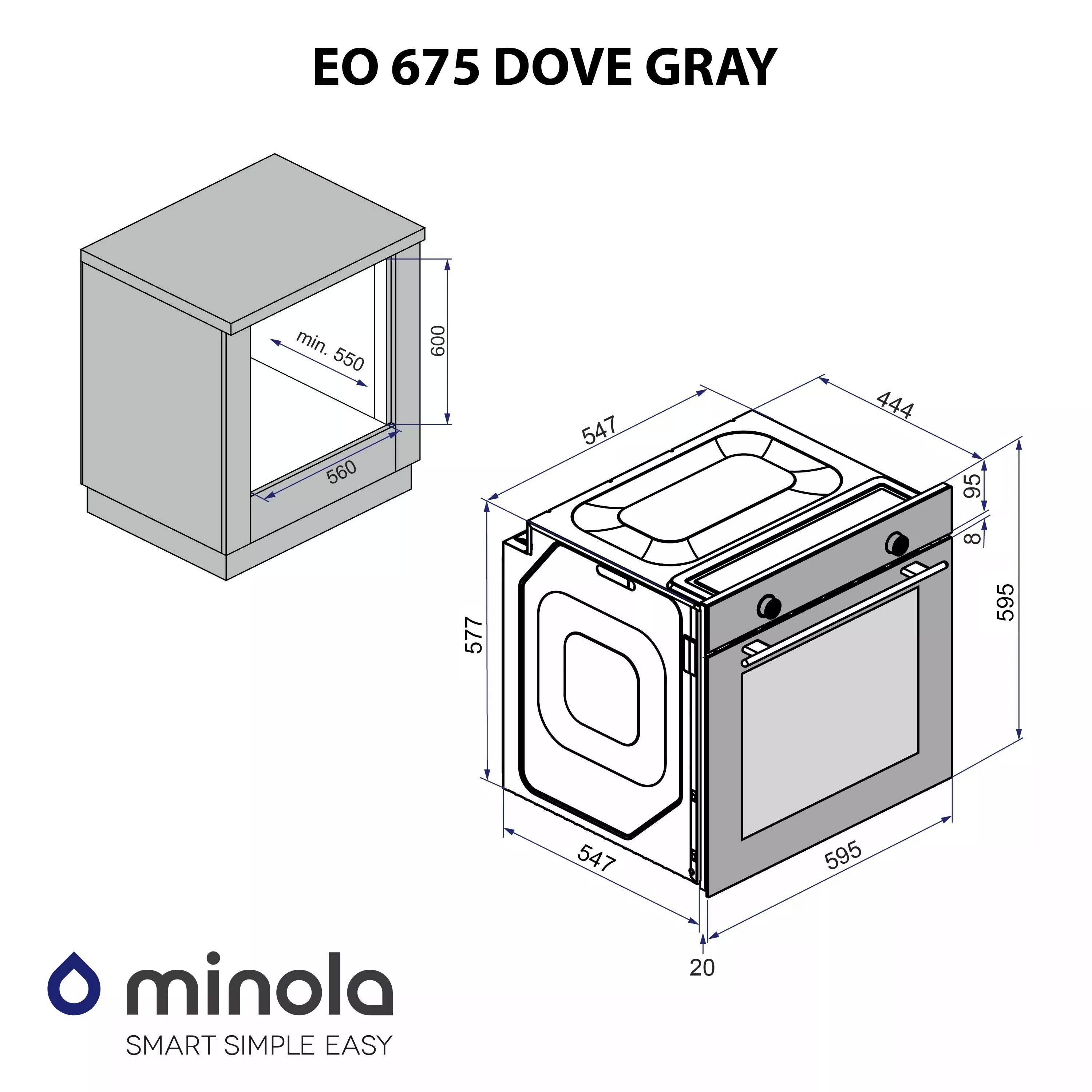 Minola 5905538401594 - зображення 14 Духова шафа електрична Minola EO 675 Dove Gray - зображення 14