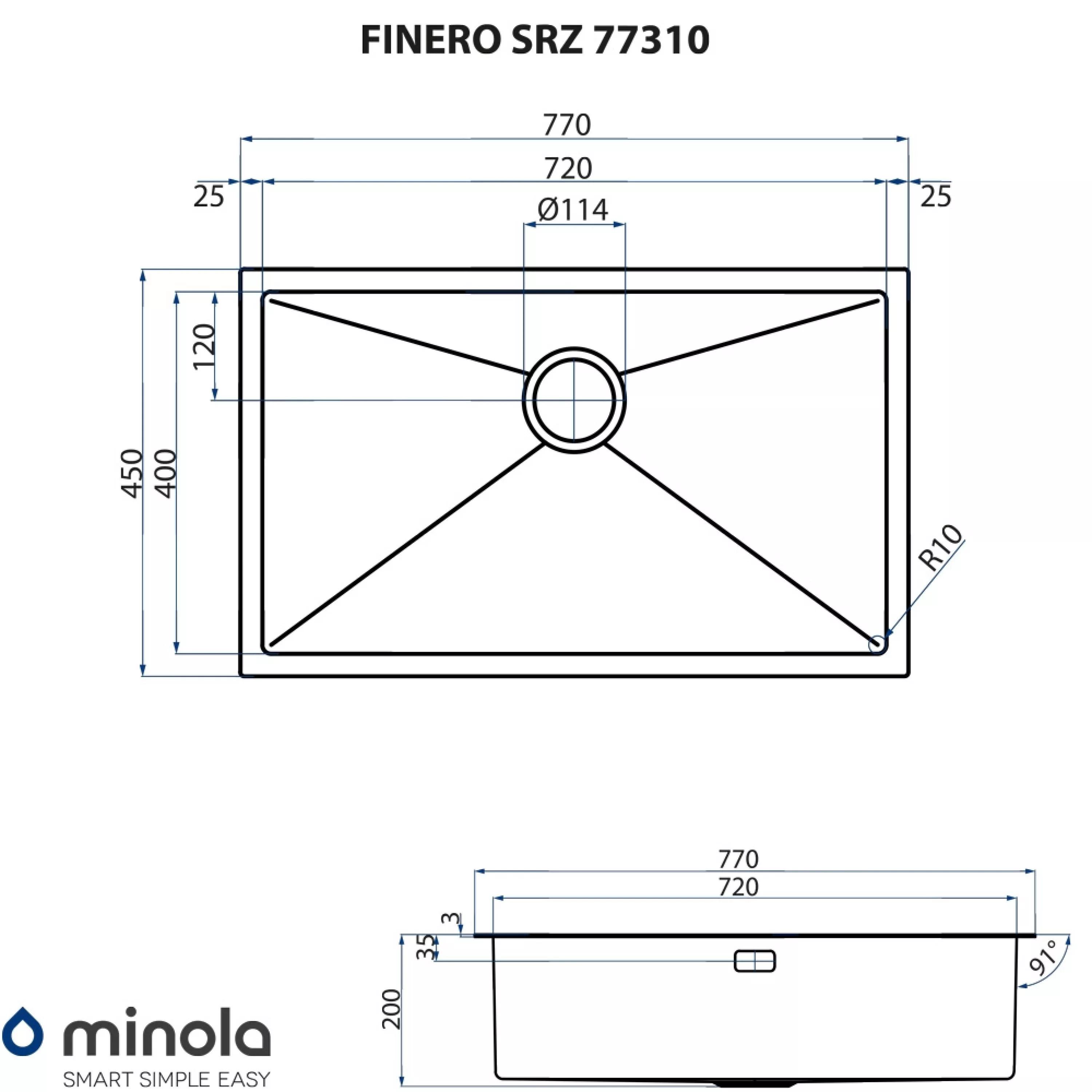 Мийка кухонна нержавіюча сталь Minola FINERO SRZ 77310 - зображення 10