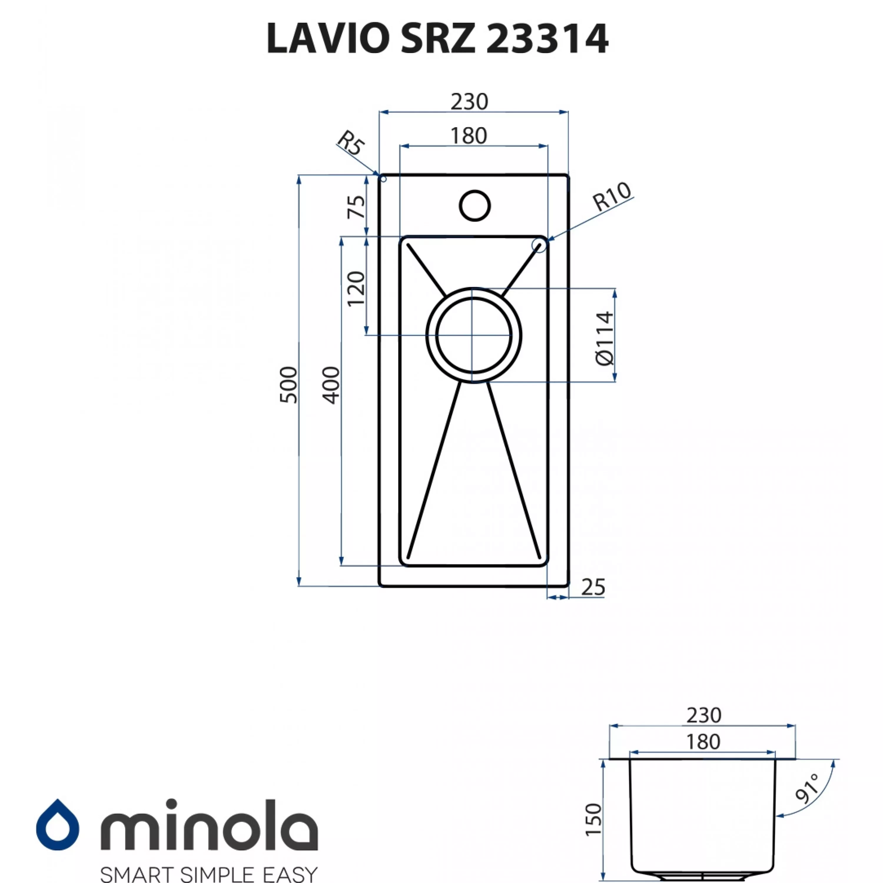 Мойка кухонная нержавеющая сталь Minola LAVIO SRZ 23314 - зображення 7