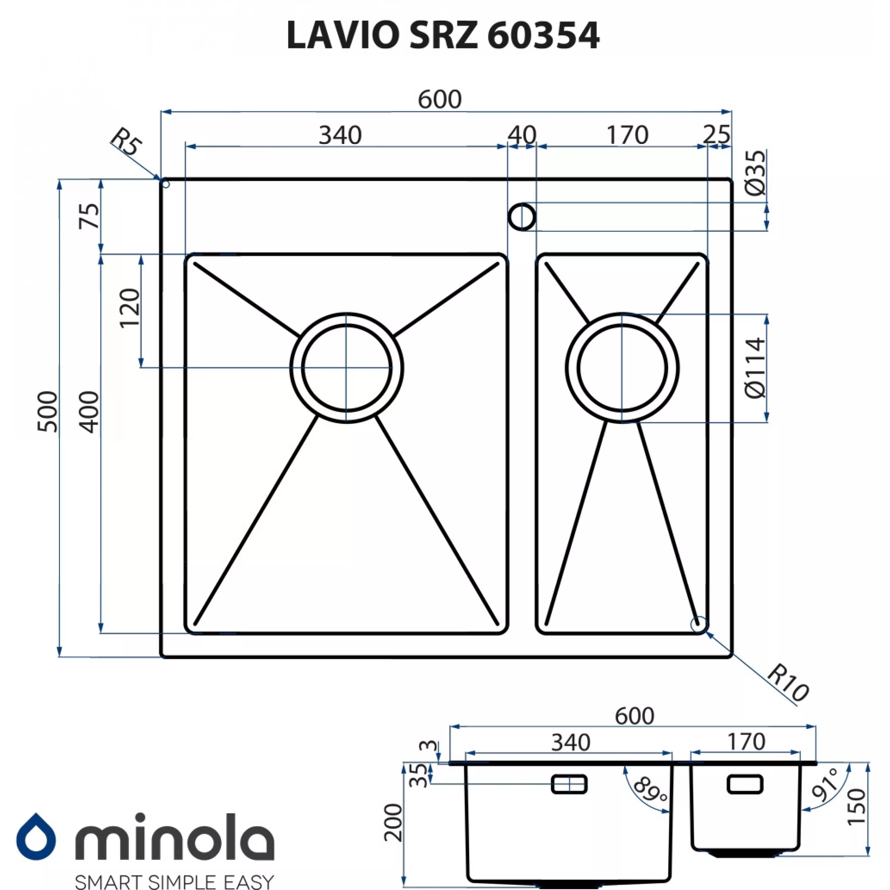 Мийка кухонна нержавіюча сталь Minola LAVIO SRZ 60354 - зображення 10