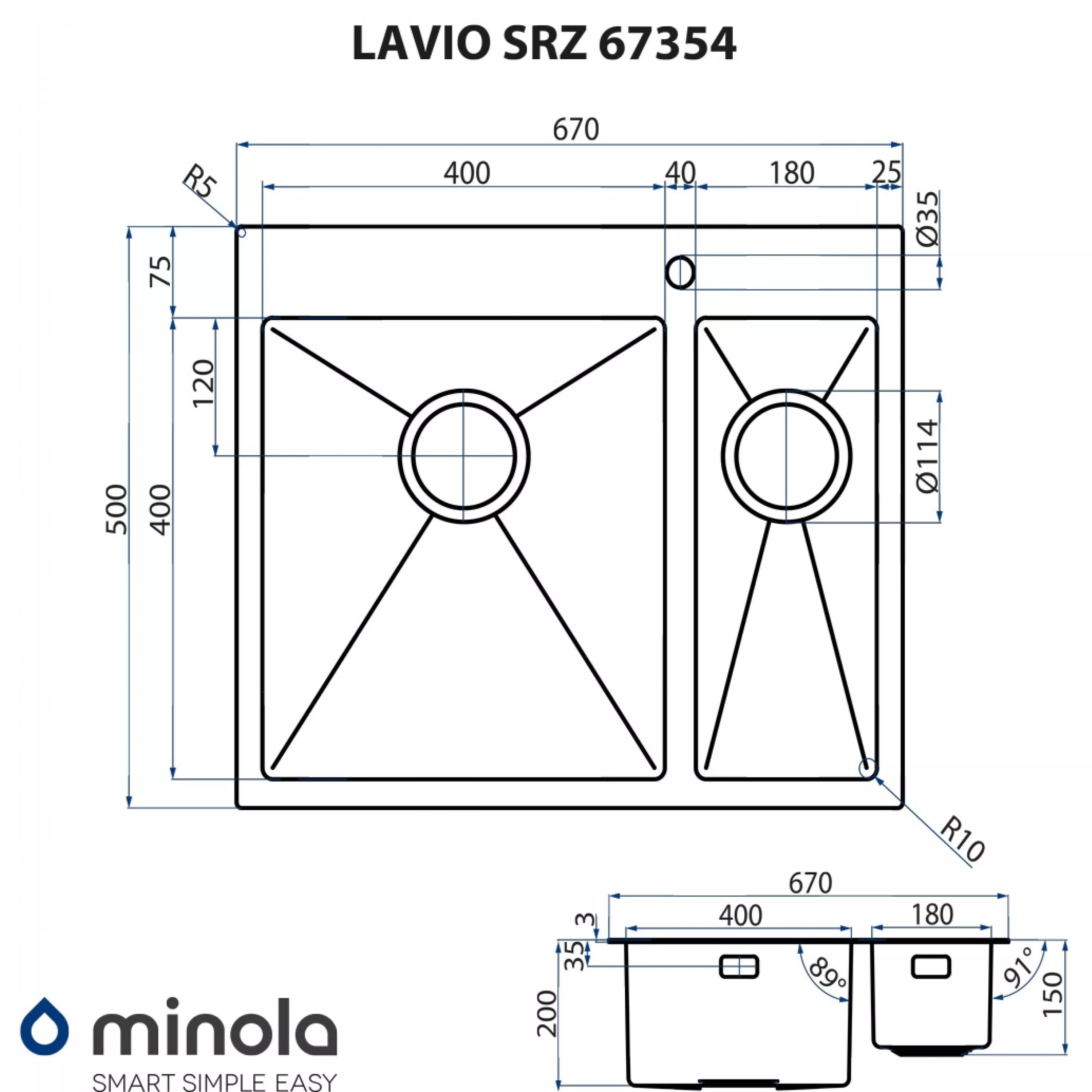 Мийка кухонна нержавіюча сталь Minola LAVIO SRZ 67354 - зображення 10