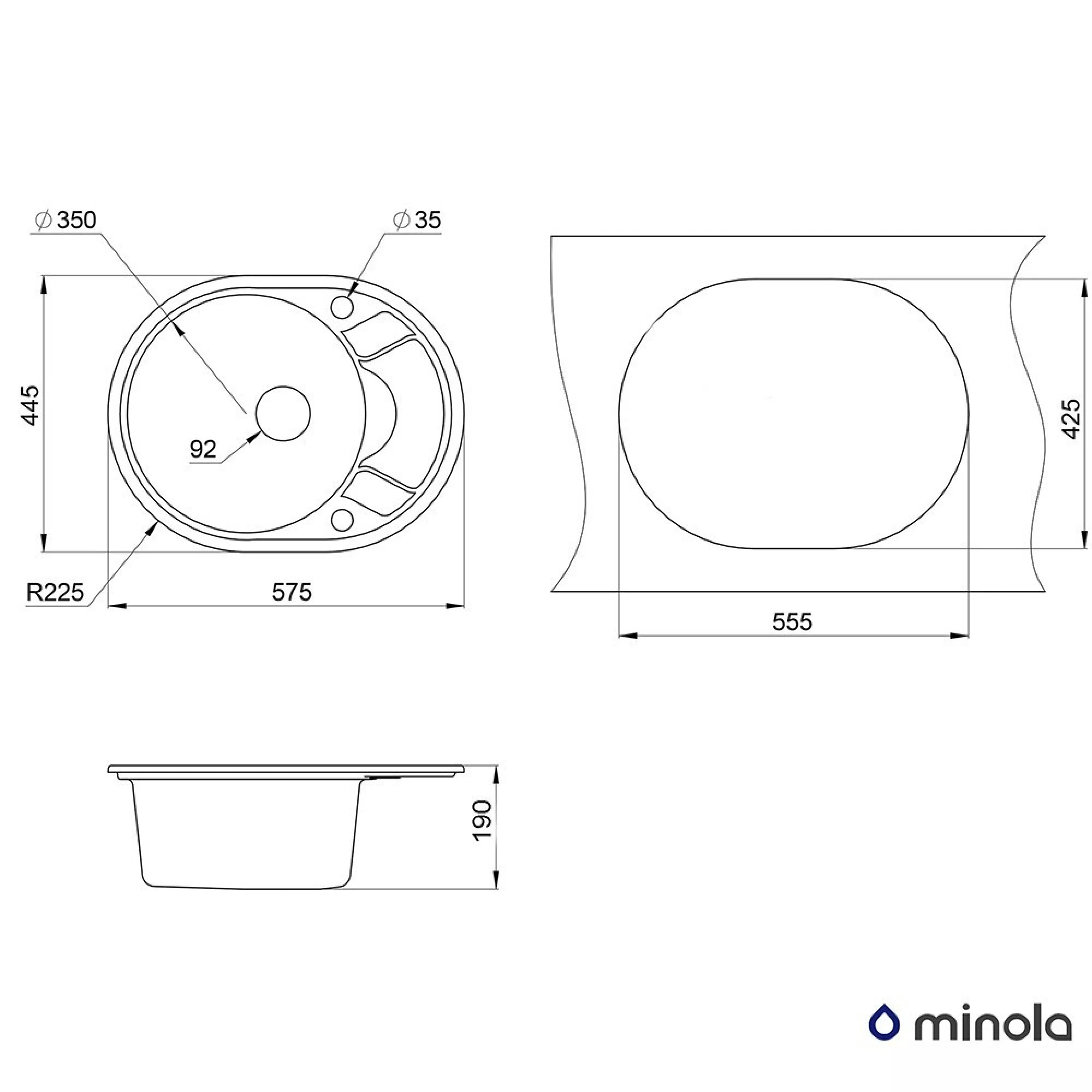 Мийка кухонна гранітна Minola MOG 71145-58 Антрацит металік - зображення 3