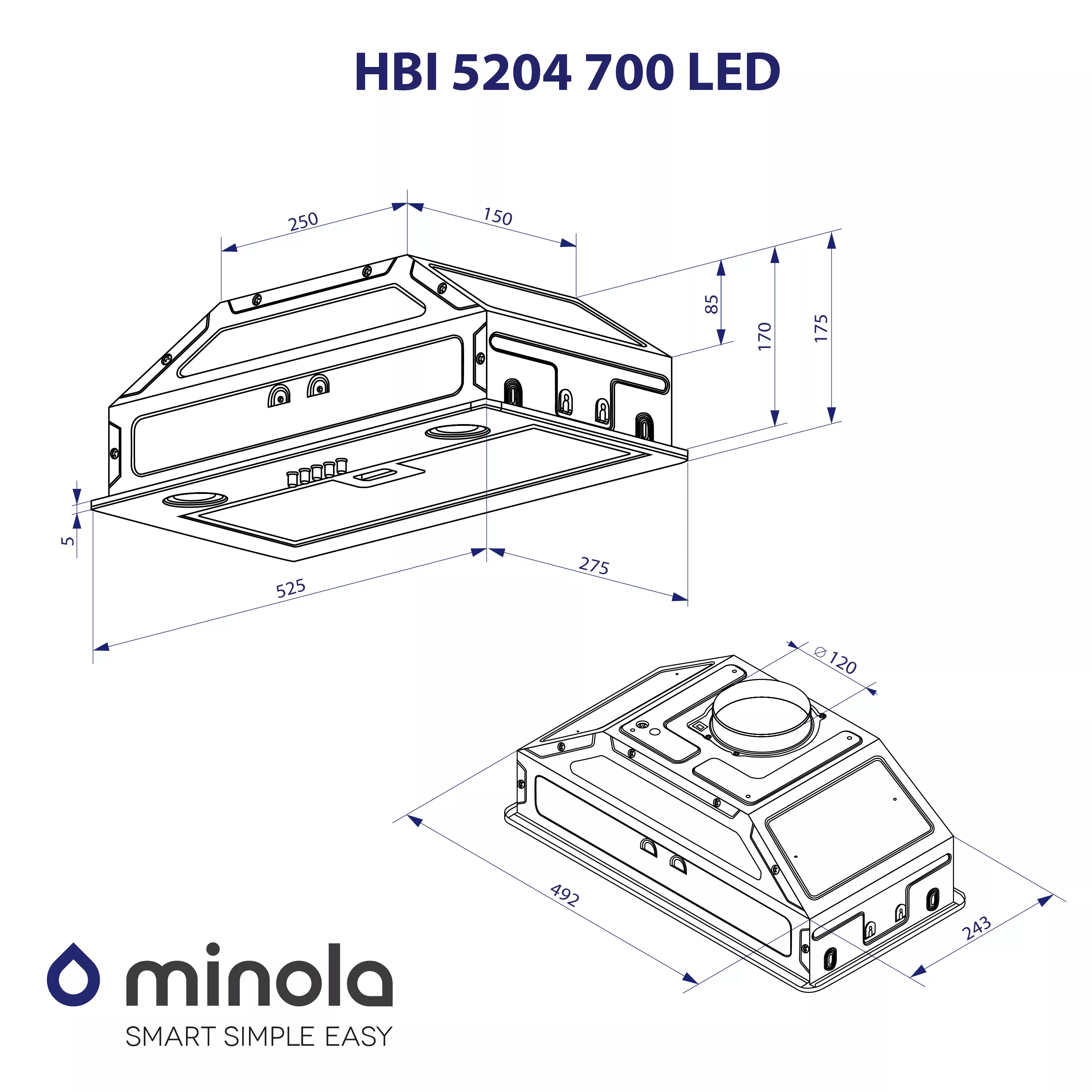 Витяжка повновбудована Minola HBI 5204 GR 700 LED - зображення 10