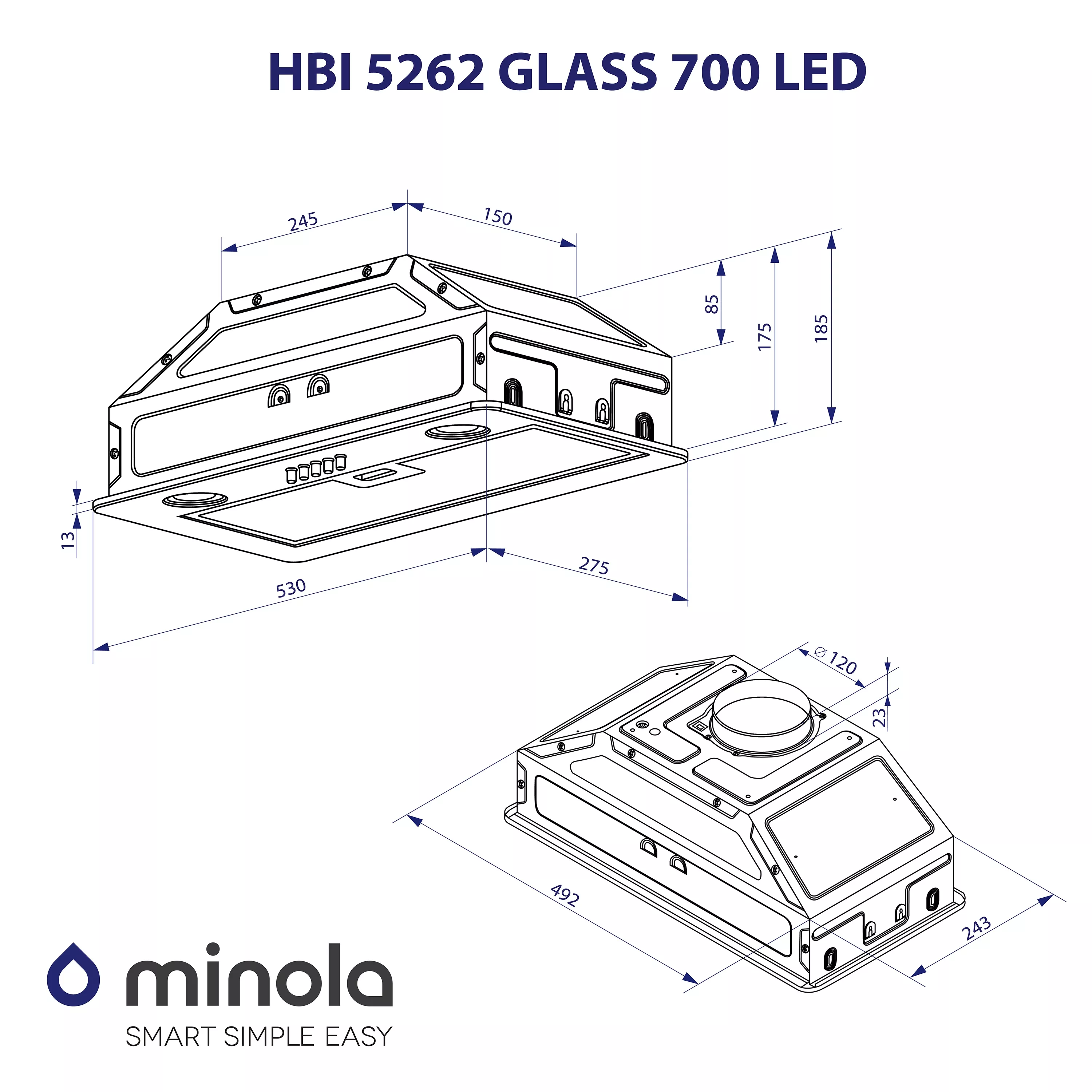 Витяжка повновбудована Minola HBI 5262 WH GLASS 700 LED - зображення 10