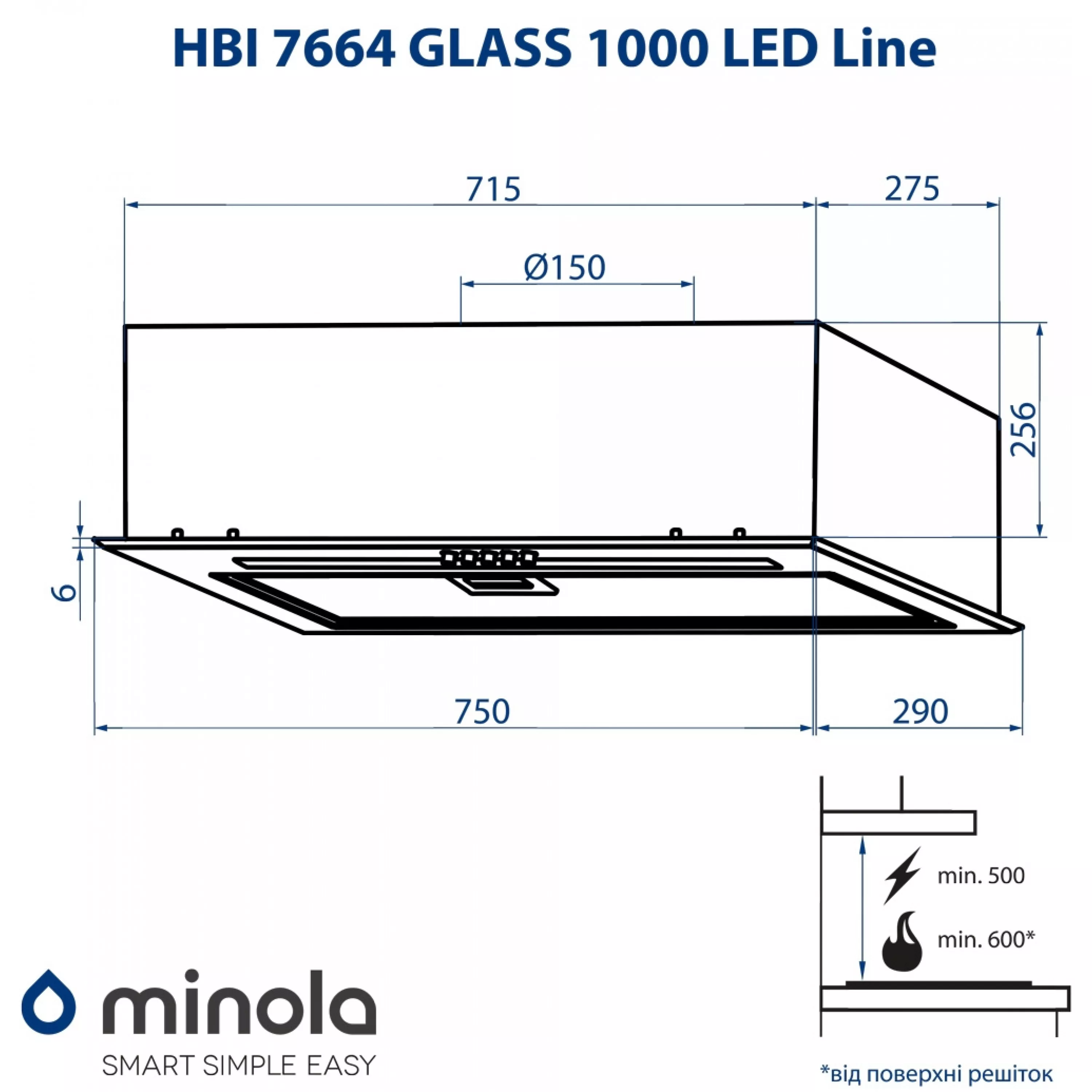 Витяжка повновбудована Minola HBI 7664 BL GLASS 1000 LED Line - зображення 11
