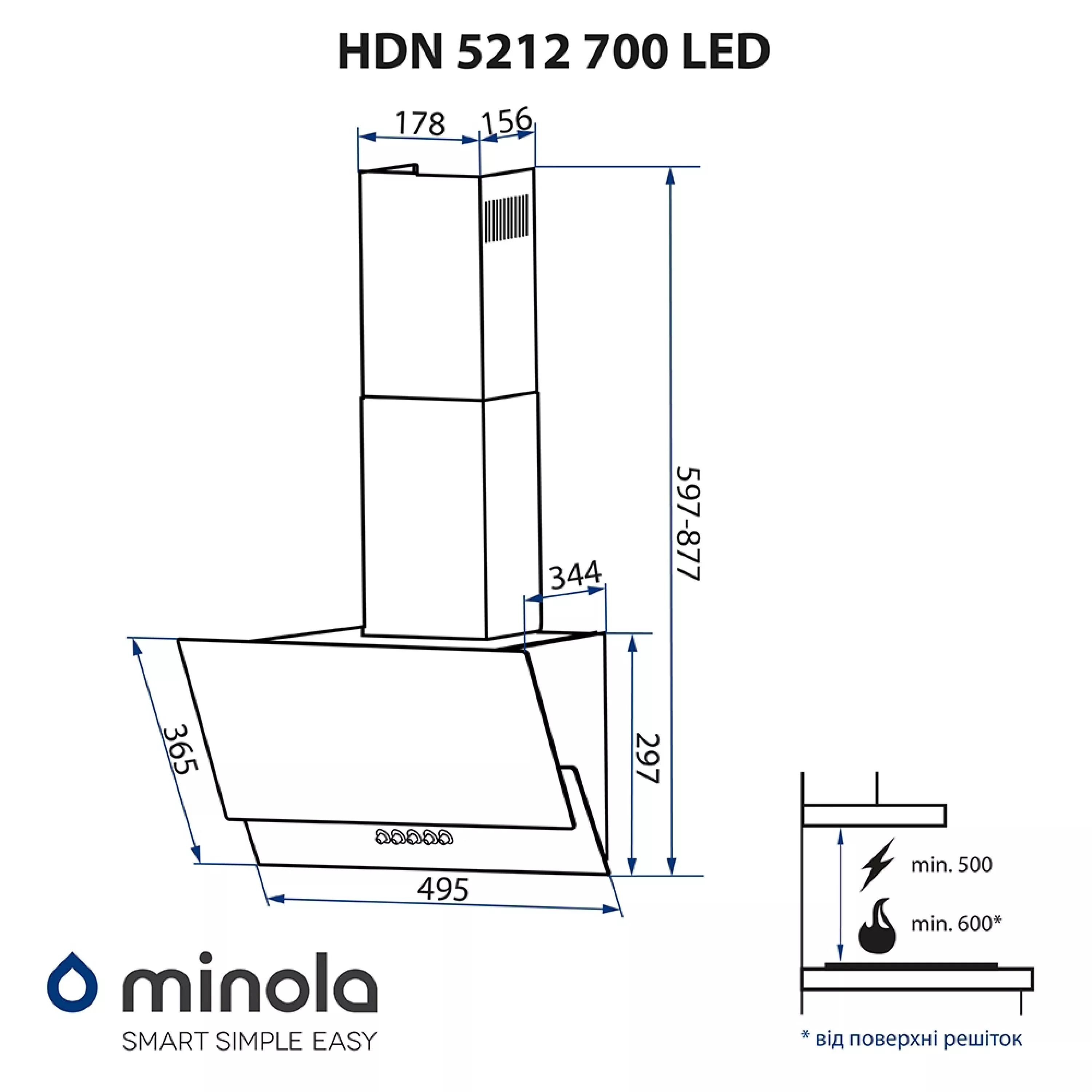 Витяжка декоративна похила Minola HDN 5212 BL 700 LED - зображення 13