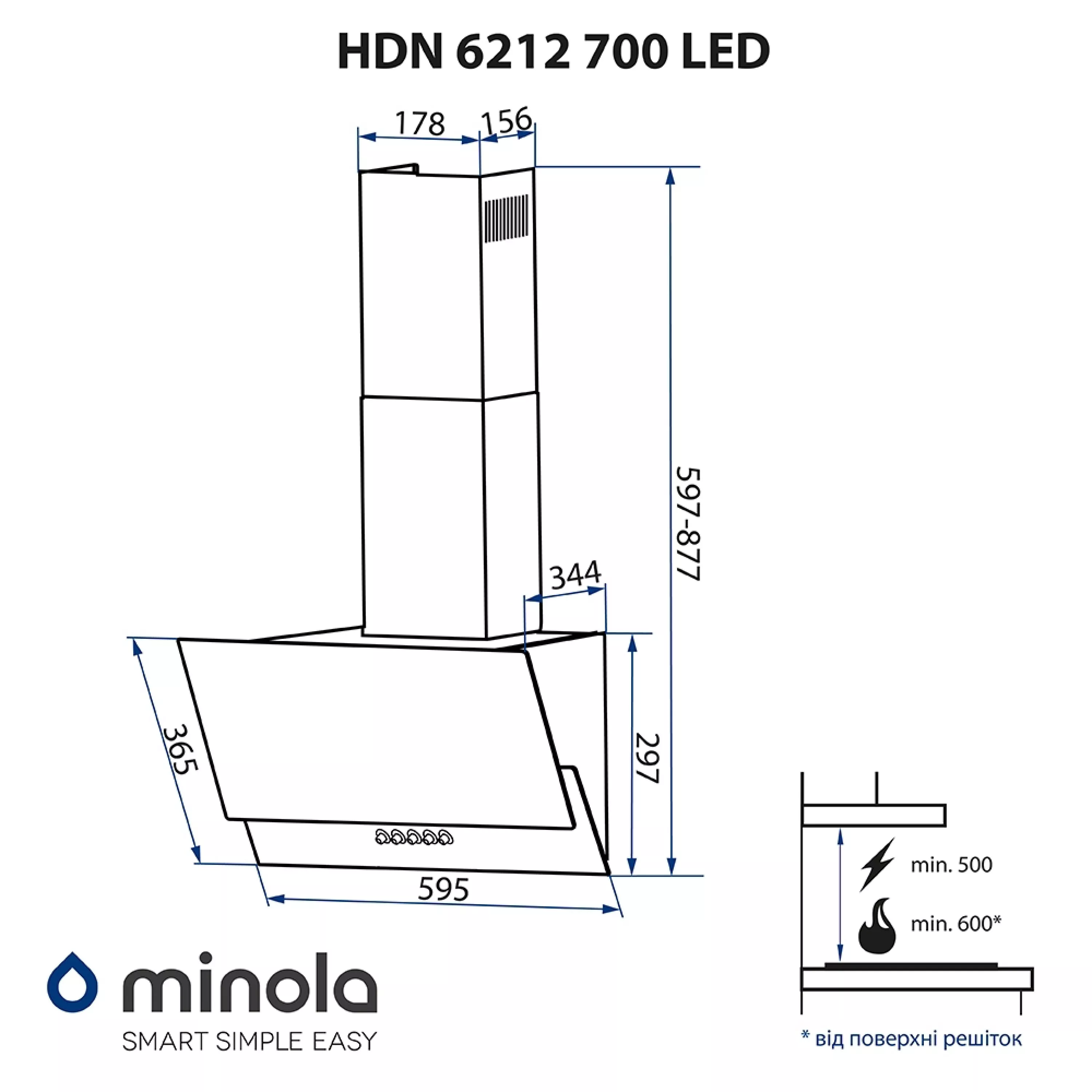 Витяжка декоративна похила Minola HDN 6212 WH 700 LED - зображення 12