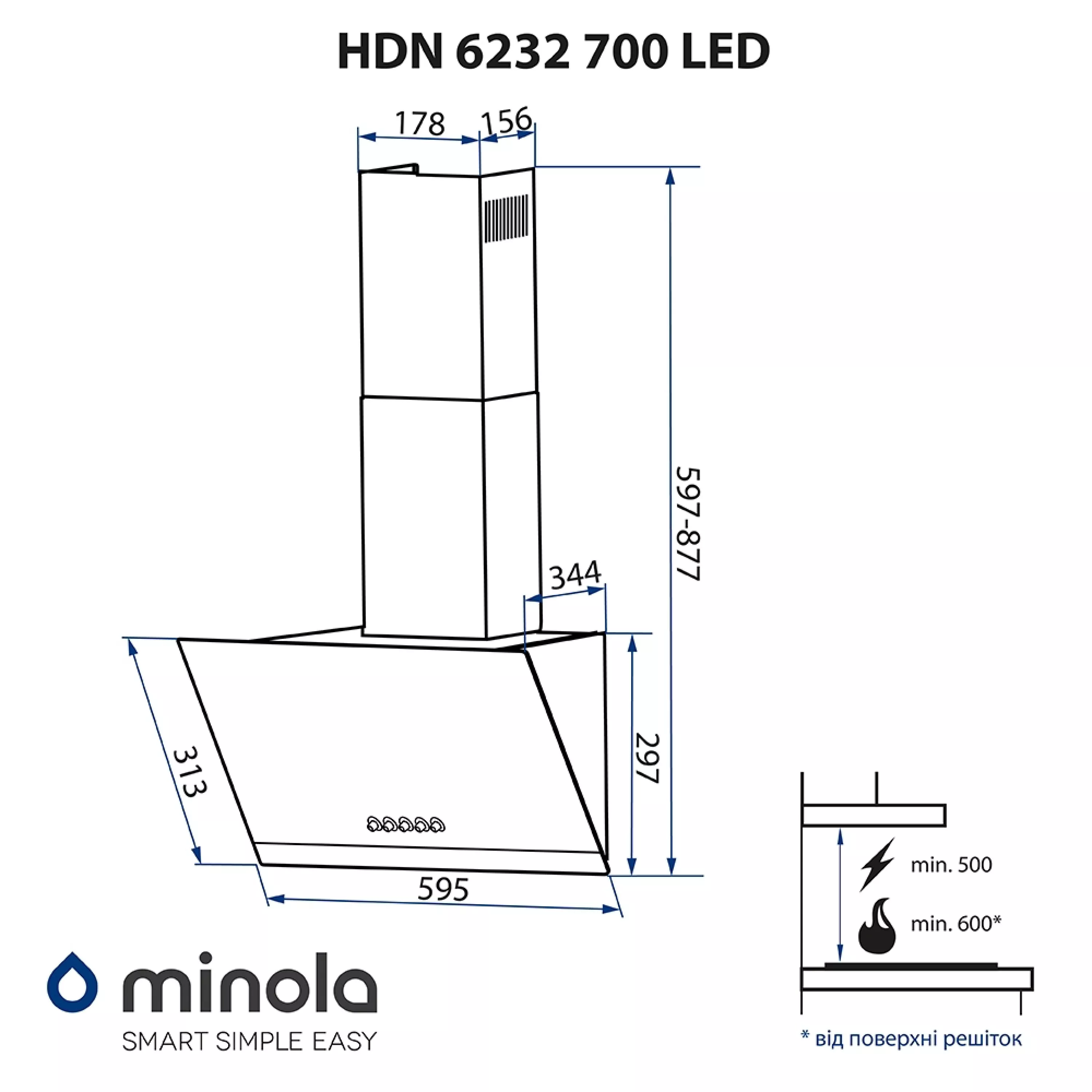 Витяжка декоративна похила Minola HDN 6232 BL/INOX 700 LED - зображення 13
