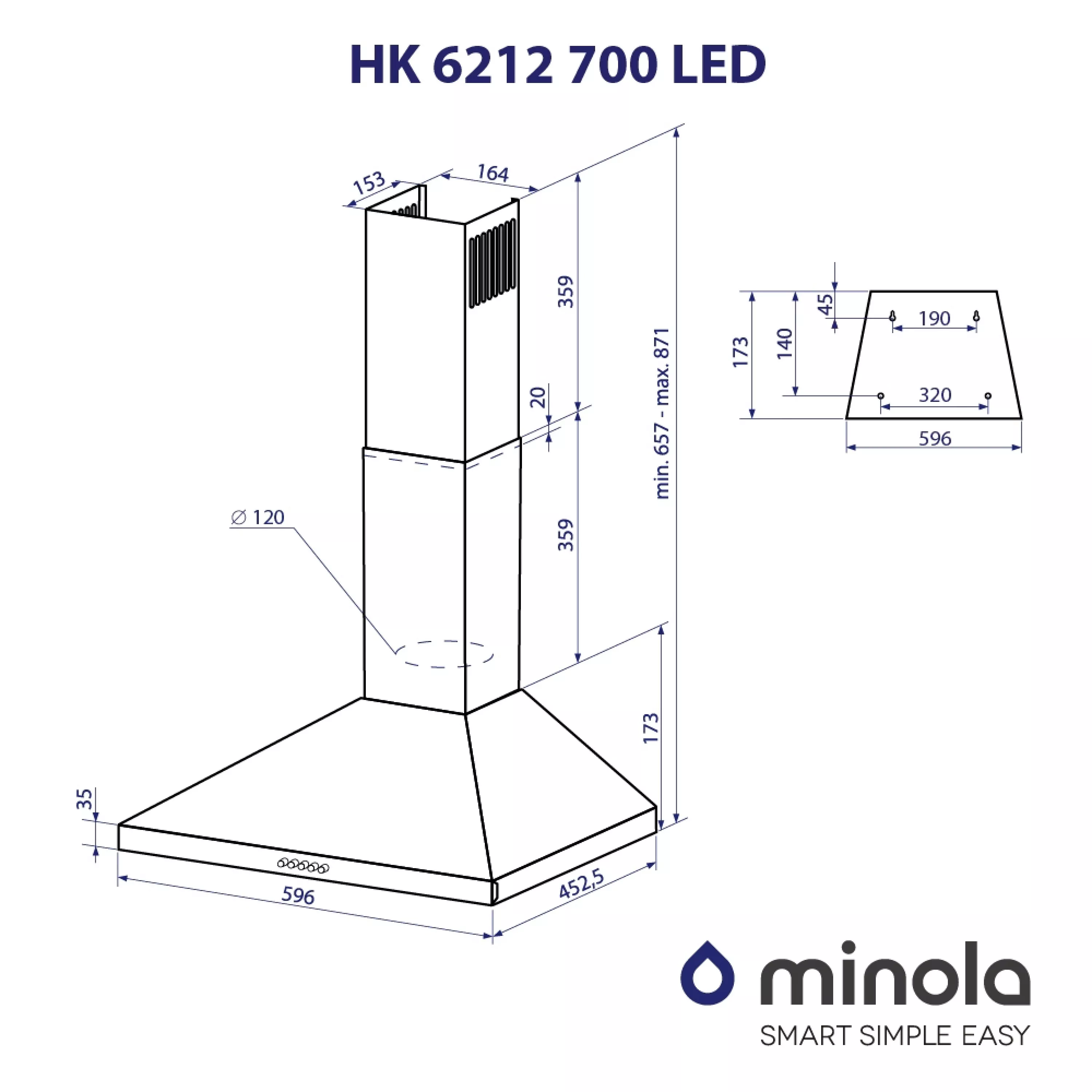 Витяжка купольна Minola HK 6212 WH 700 LED - зображення 11