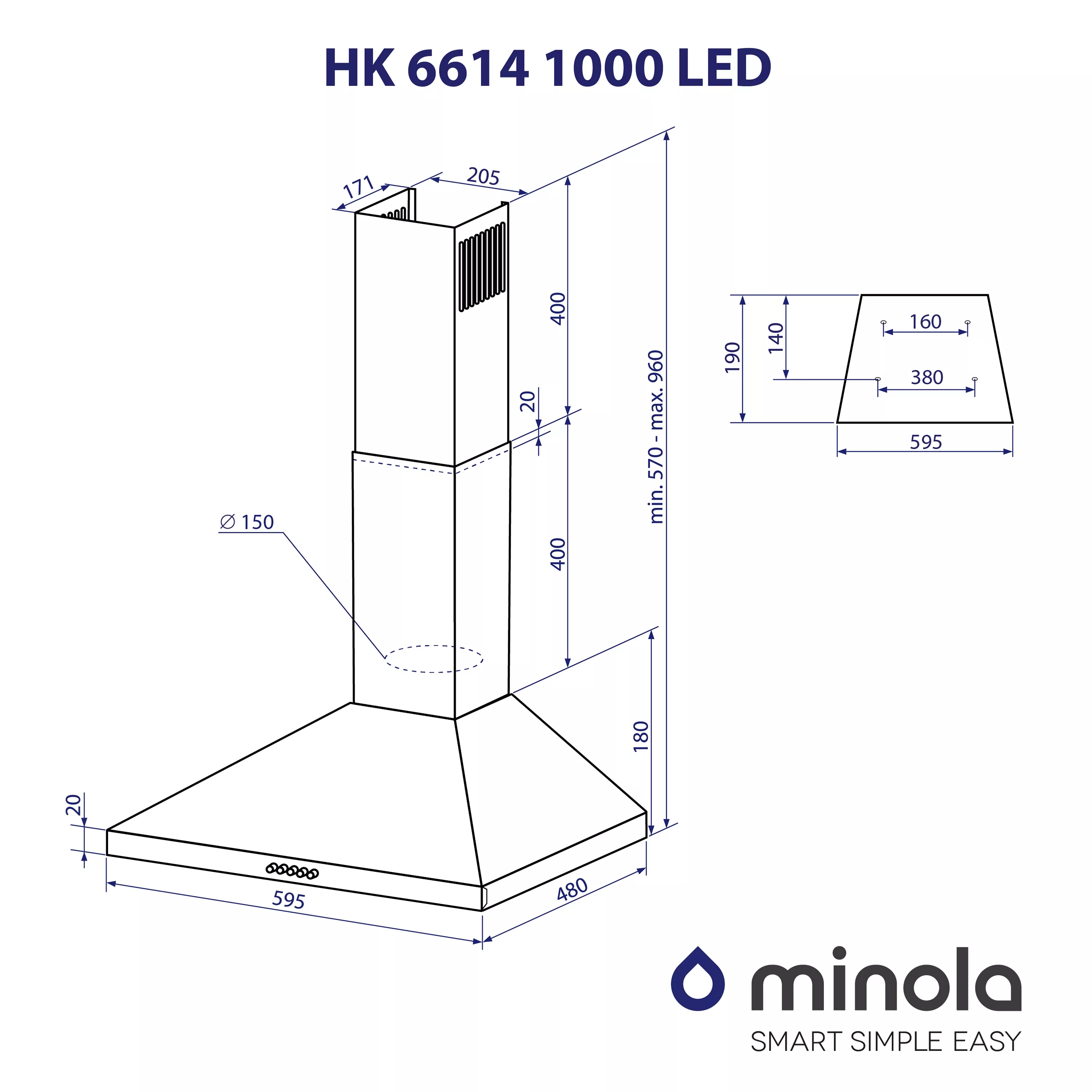 Вытяжка купольная Minola HK 6614 BL 1000 LED - зображення 10