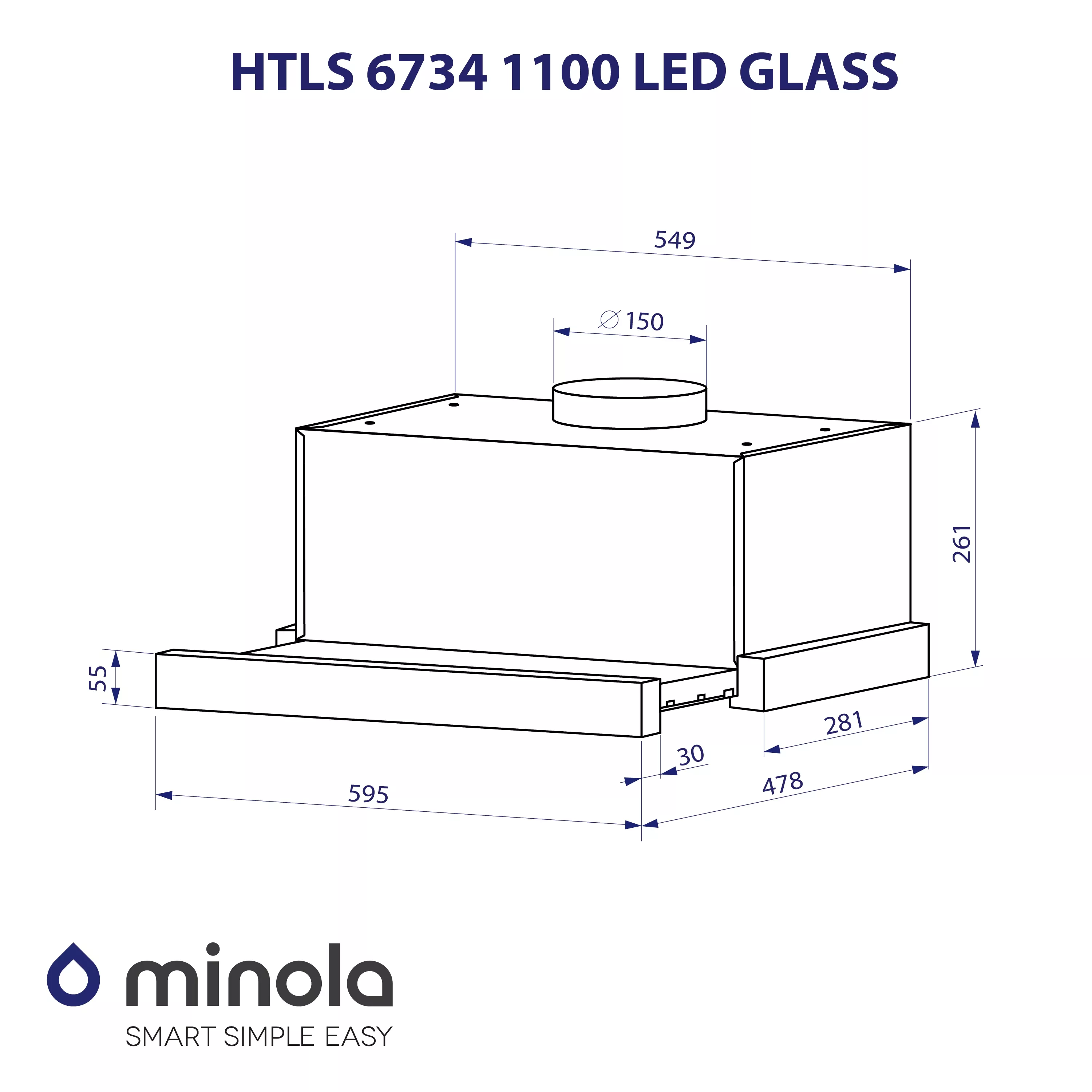 Витяжка телескопічна Minola HTLS 6734 BL 1100 LED GLASS - зображення 11