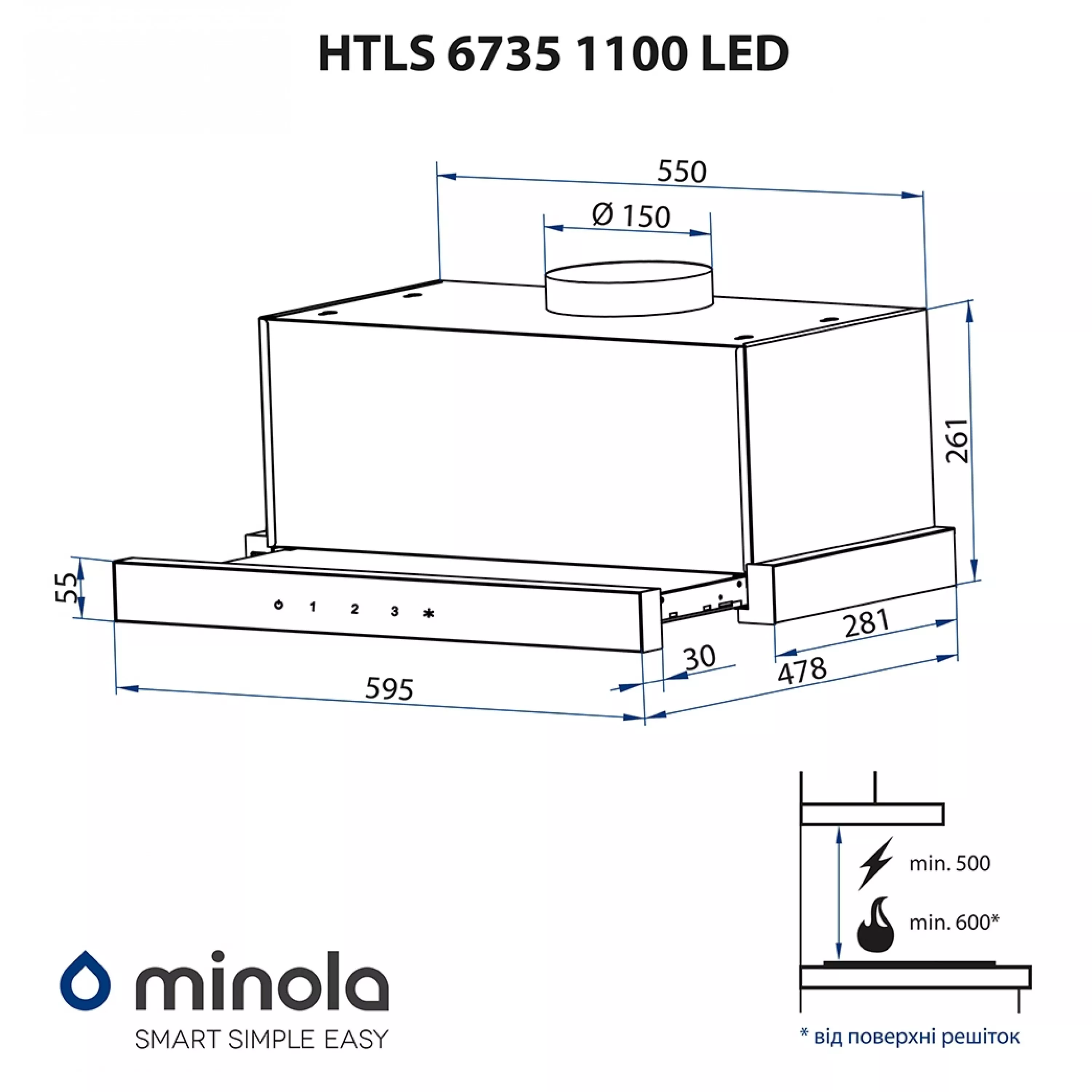 Витяжка телескопічна Minola HTLS 6735 WH 1100 LED - зображення 14