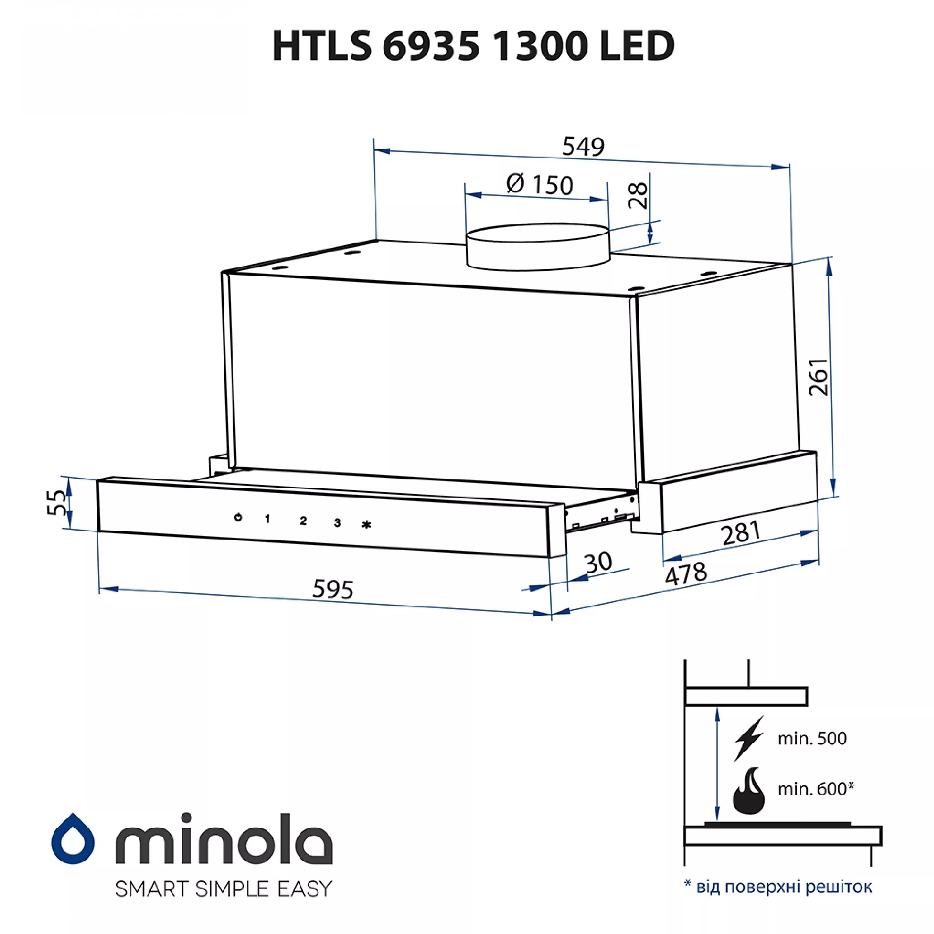 Витяжка телескопічна Minola HTLS 6935 WH 1300 LED - зображення 14