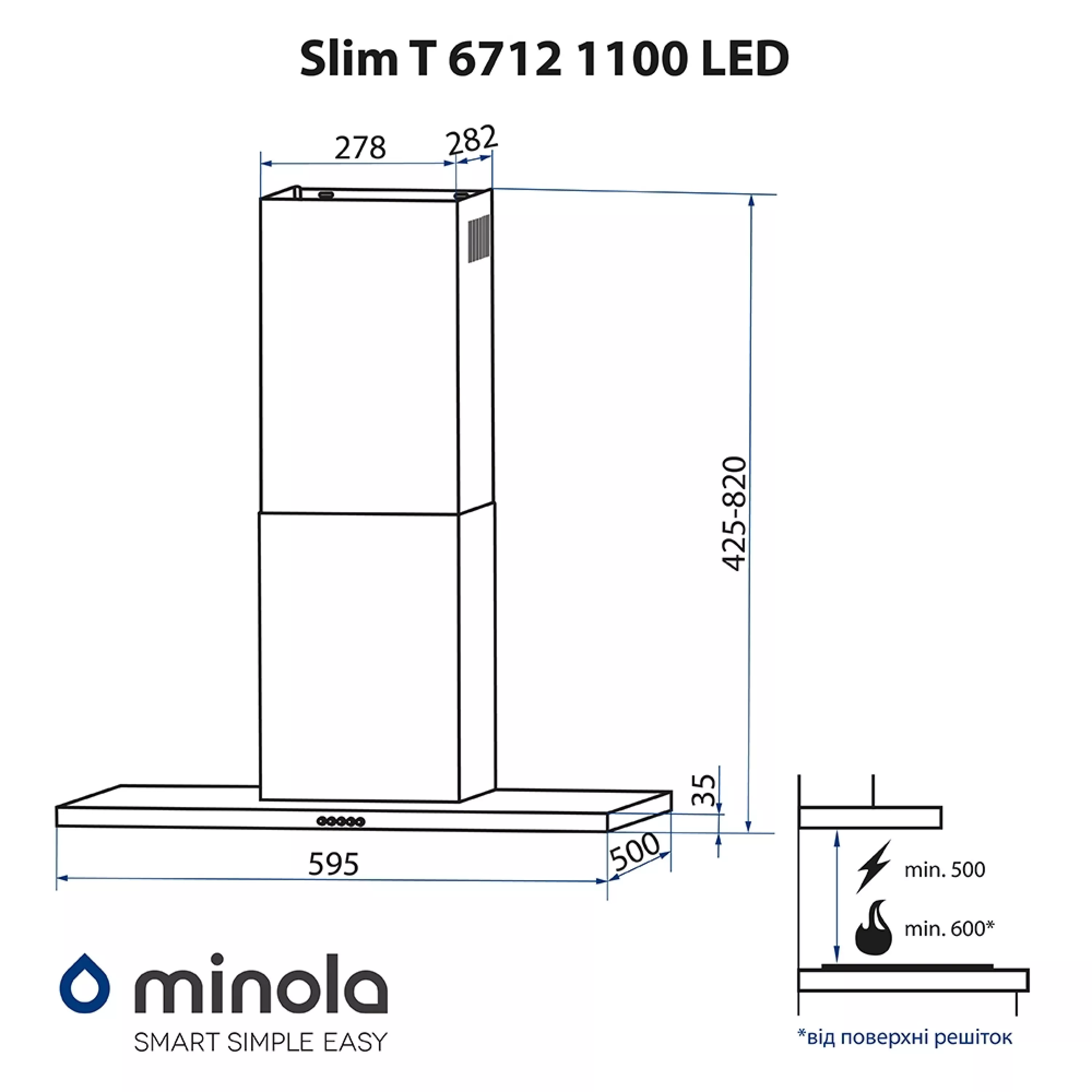 Витяжка декоративна Т-подібна Minola Slim T 6712 BL 1100 LED - зображення 13