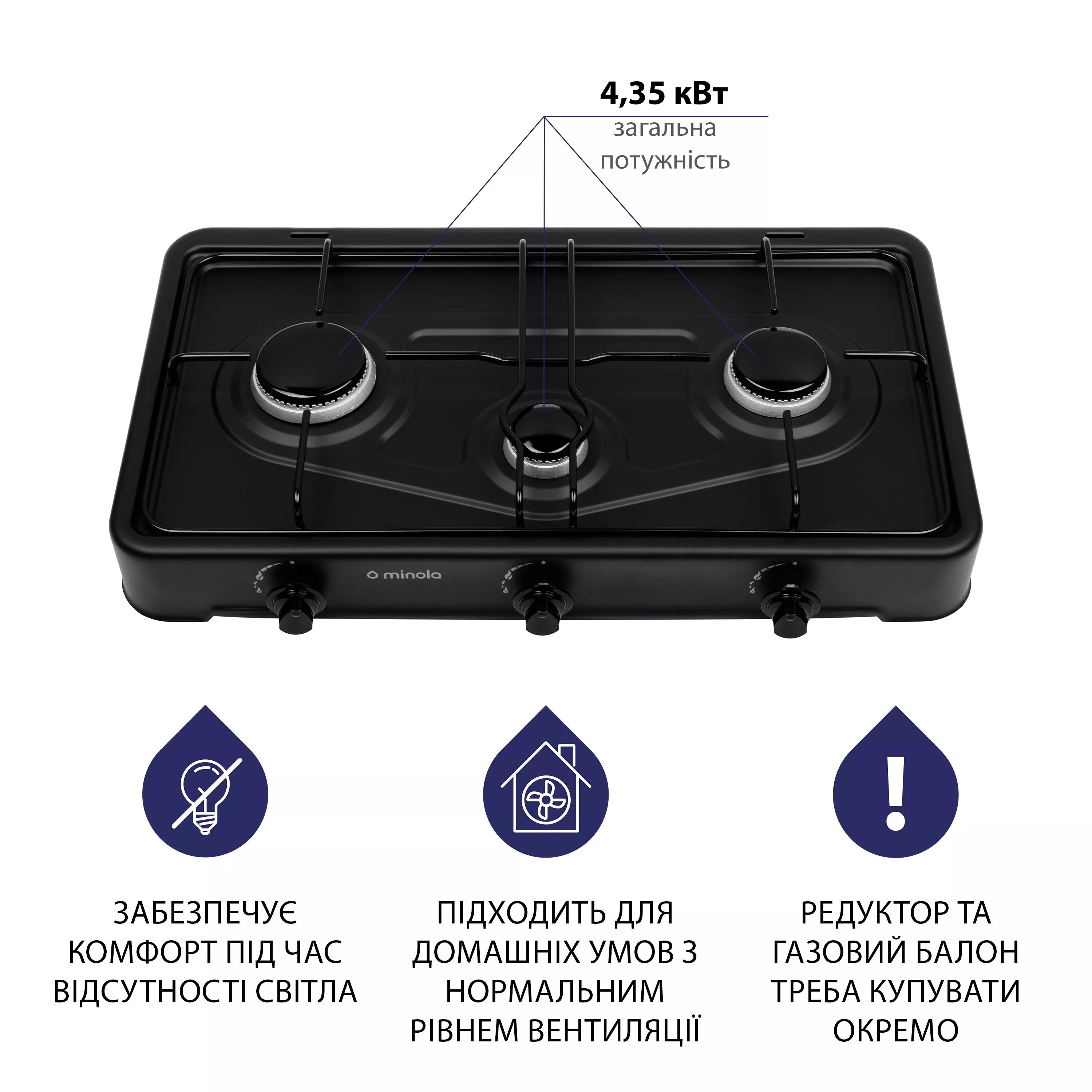 Настільна газова плита Minola TGH 300 BL - зображення 4