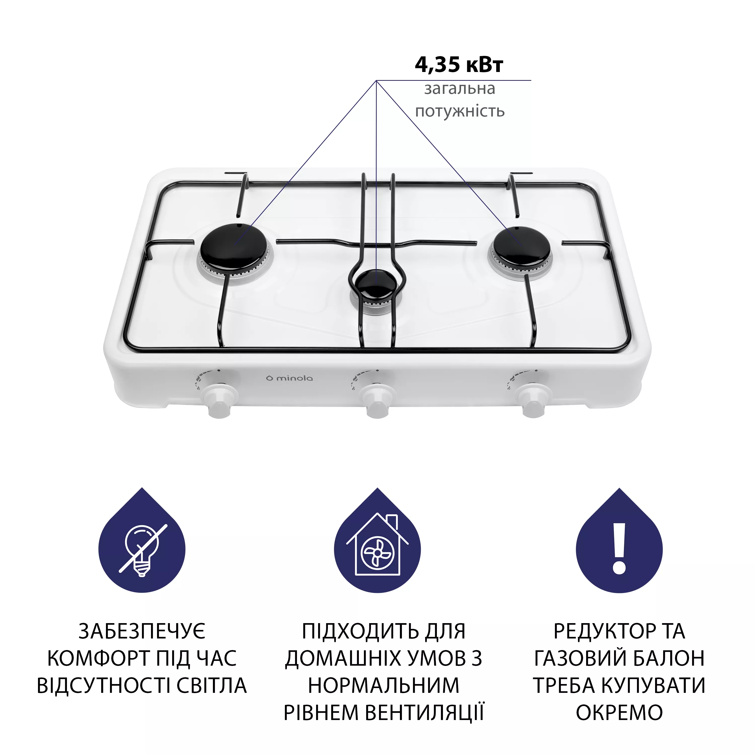 Настільна газова плита Minola TGH 300 WH - зображення 4