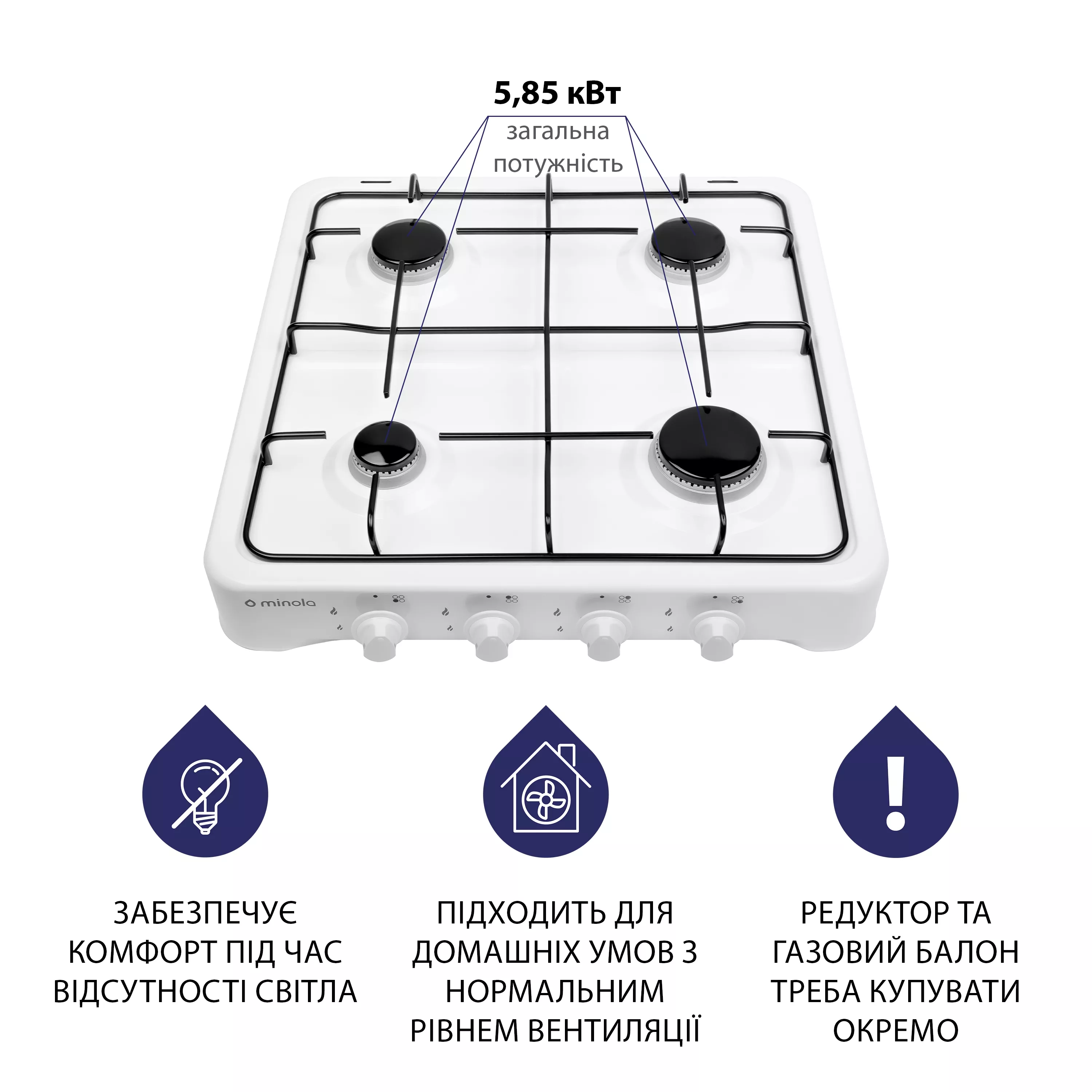 Настільна газова плита Minola TGH 400 WH - зображення 4