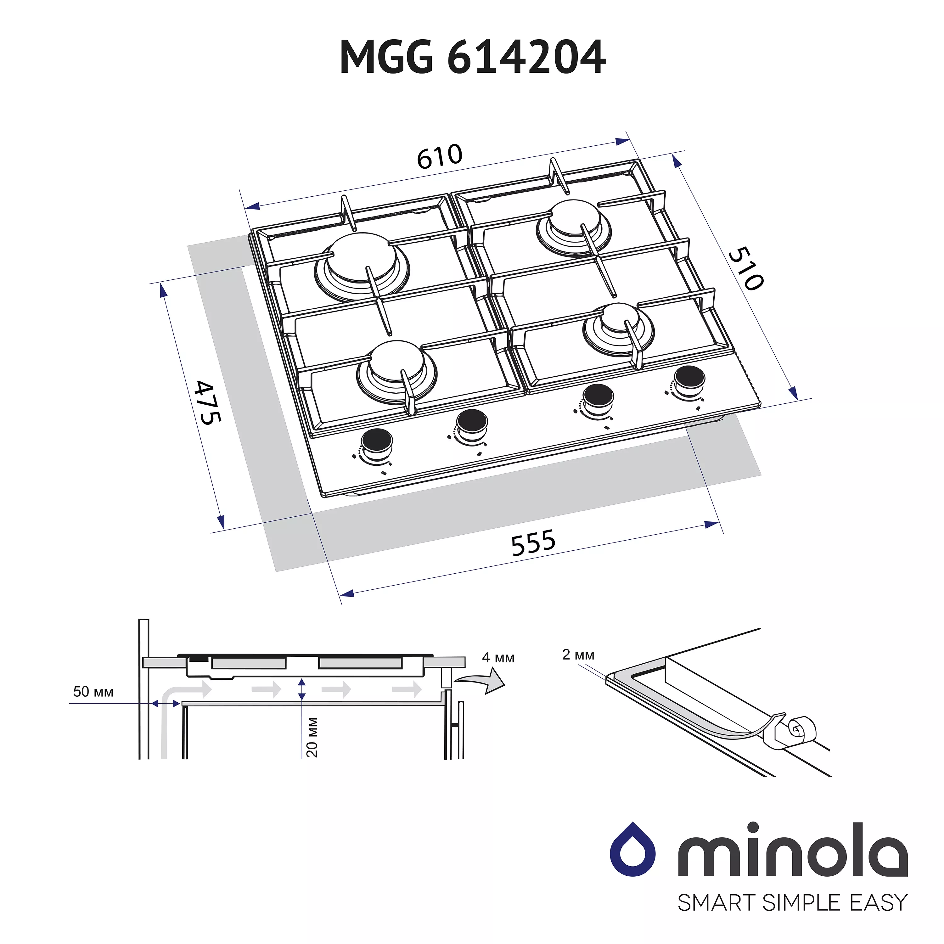 Поверхность газовая на стекле Minola MGG 614204 IV - зображення 9