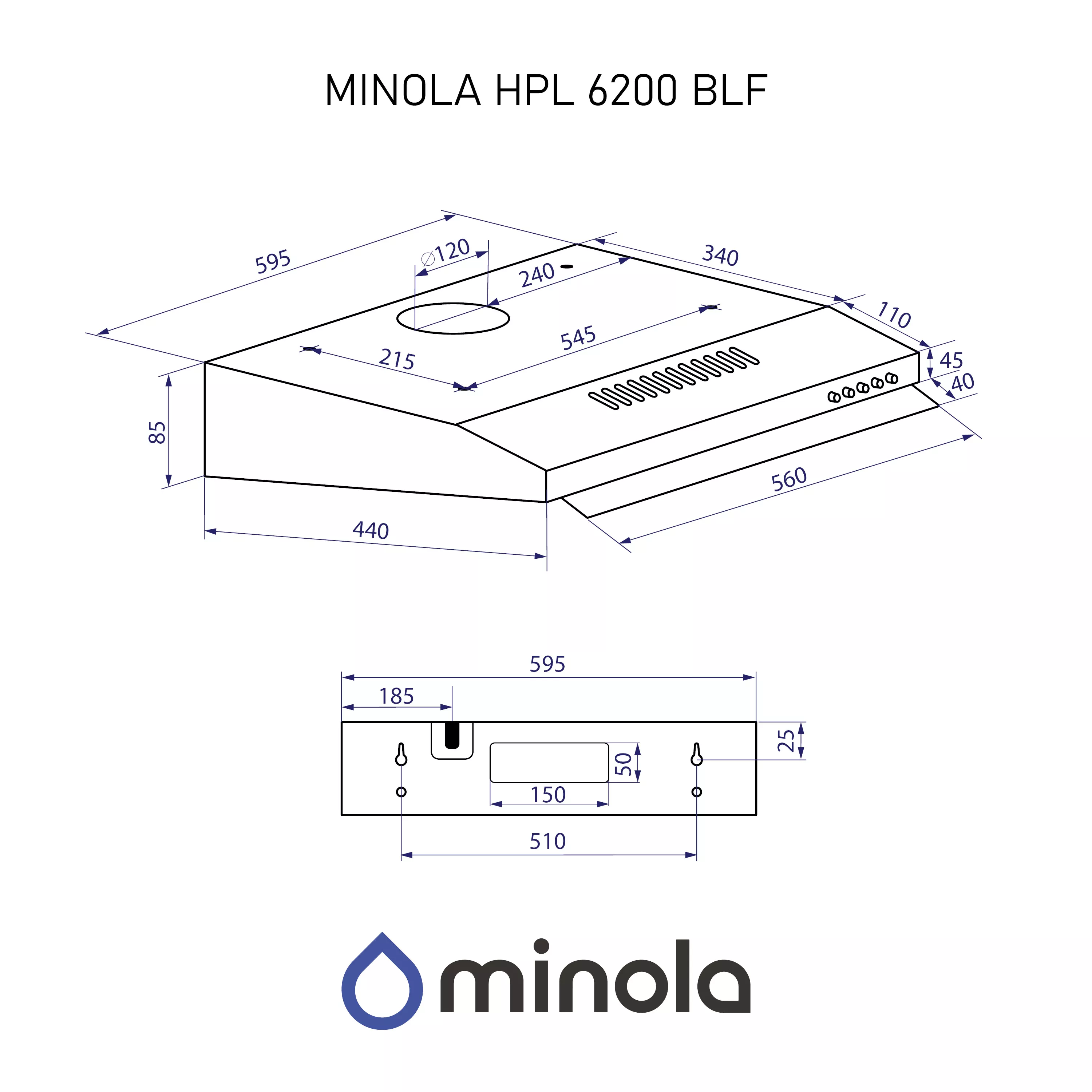 Minola 5905538402546 - зображення 14 Вытяжка плоская Minola HPL 6200 BLF - зображення 14