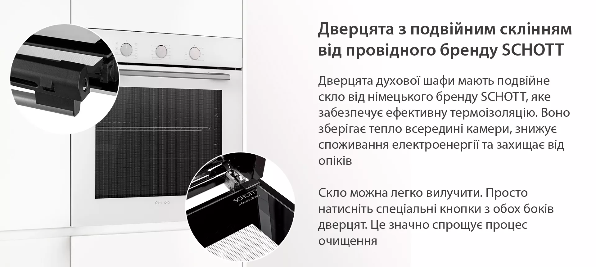 Дверцята з подвійним склінням від провідного бренду Schott Minola EO 675 WHITE