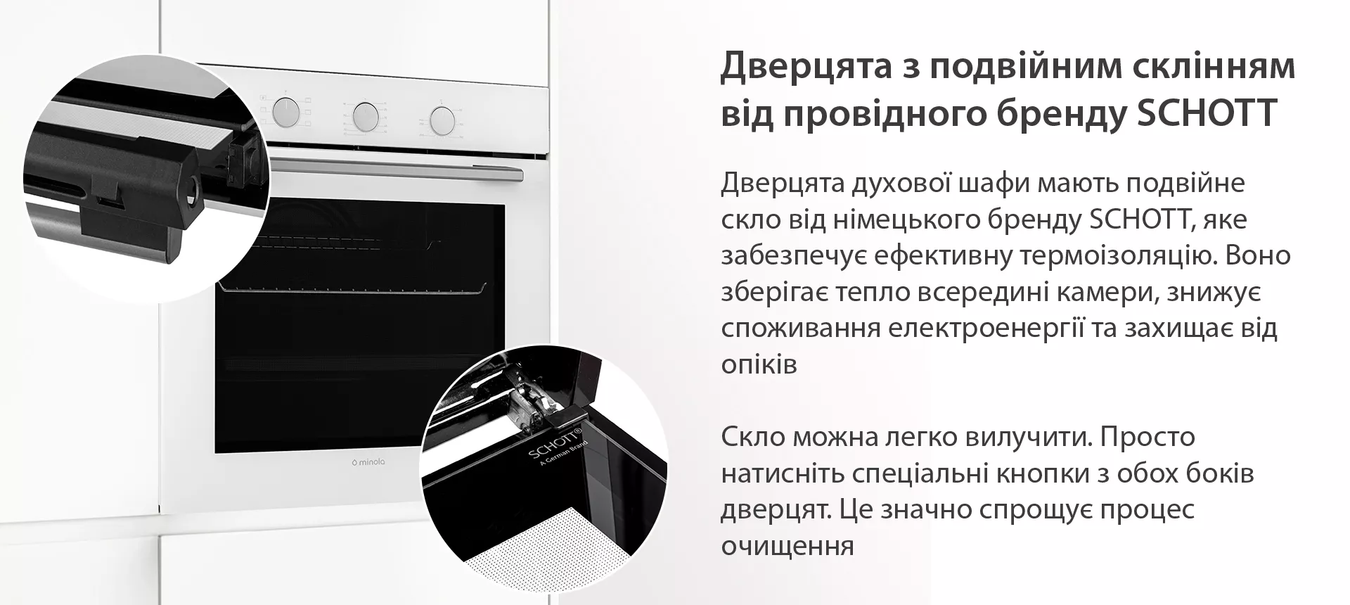 Дверцята з подвійним склінням від провідного бренду Schott Minola EO 665 WHITE